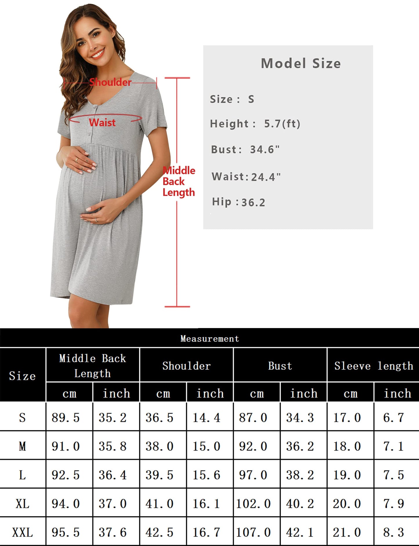Bresdk Nachthend Damen Nachtwäsche zum Knöpfen Stillen Kurzarm Schlafshirt mit Knopfleiste Schwangere Geschenk Frauen