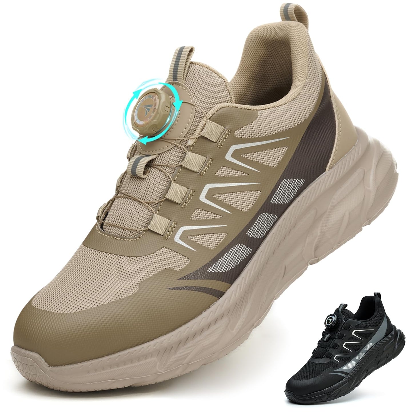 BAXIWUY Sicherheitsschuhe Herren Arbeitsschuhe Damen Sportliche Leicht Atmungsaktiv Schnürsenkel Schnellverschluss Drehverschluss Stahlkappenschuhe