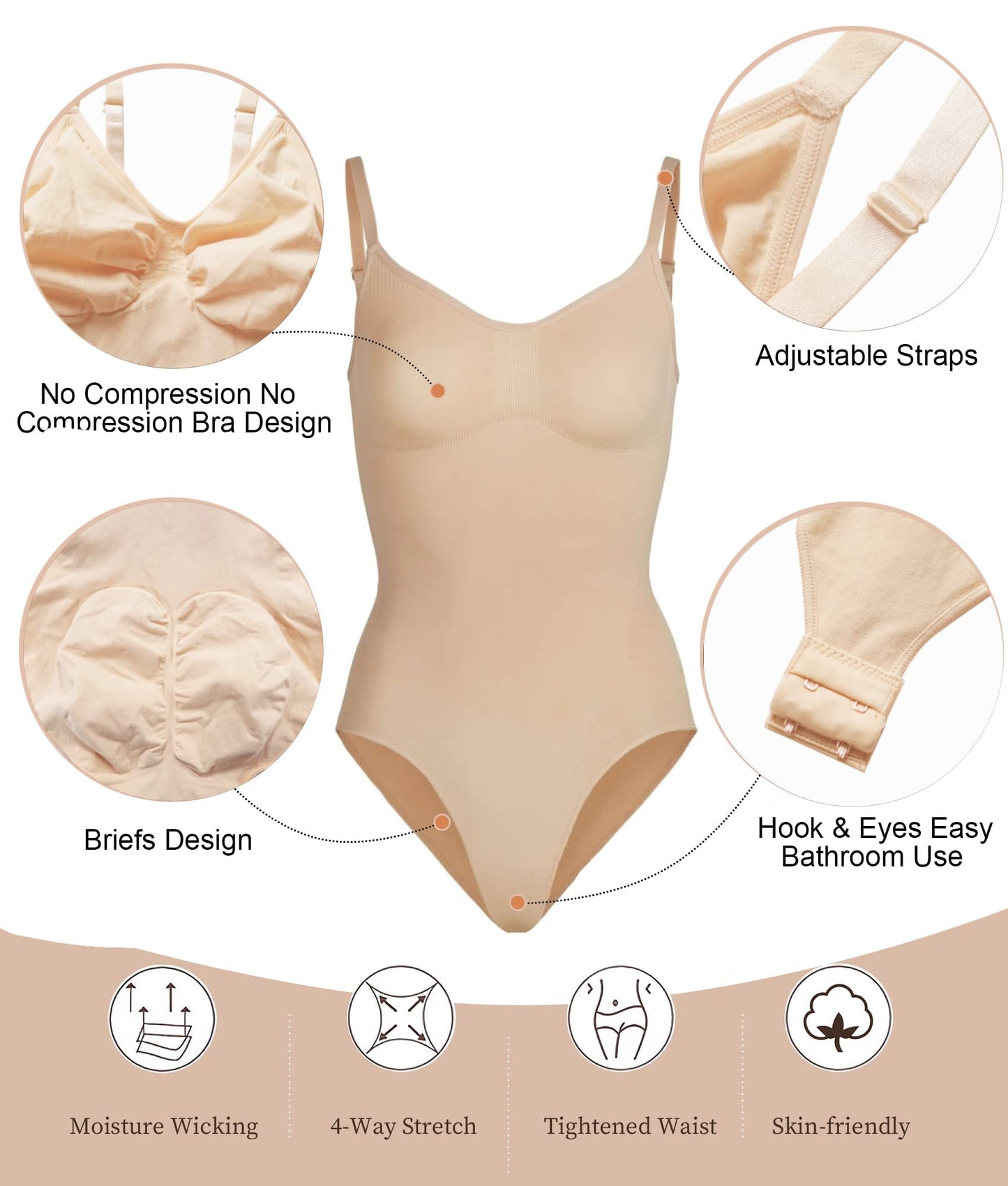 SHAPERX Shapewear Damen Bauchweg Bodysuit Formender Body Shaper Sculpting Tanga mit Verstellbarer Schultergurt