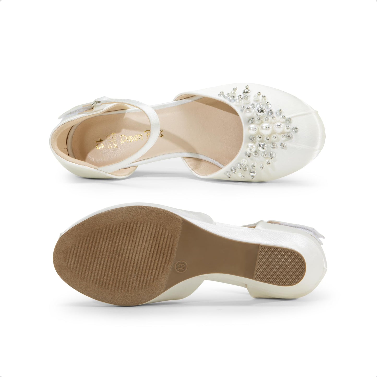 DREAM PAIRS Mädchen Prinzessin Schuhe Schulschuhe Flache Schuhe Kleiderschuhe Absätze niedrige Keilpumps mit Perlen und Strasssteinen