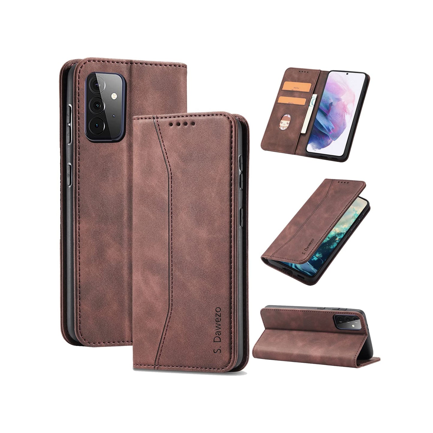 S. Dawezo Hülle für Samsung Galaxy S22 Plus, Premium Leder magnetische Handyhülle mit Ständer, Kartenfach und Brieftasche, Shock Absorbing, kompatibel mit Samsung S22 Plus-Kaffee