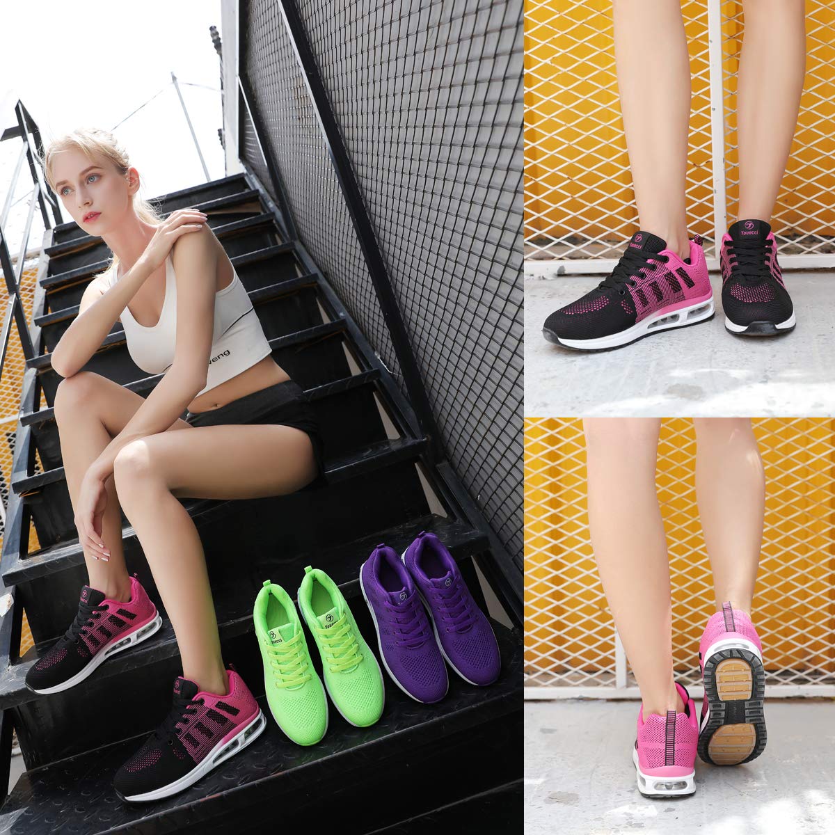 ANBIWANGLUO Damen Turnschuhe Sportliche Laufschuhe Schnürschuhe Atmungsaktive Outdoor Cross Trainer zum Joggen