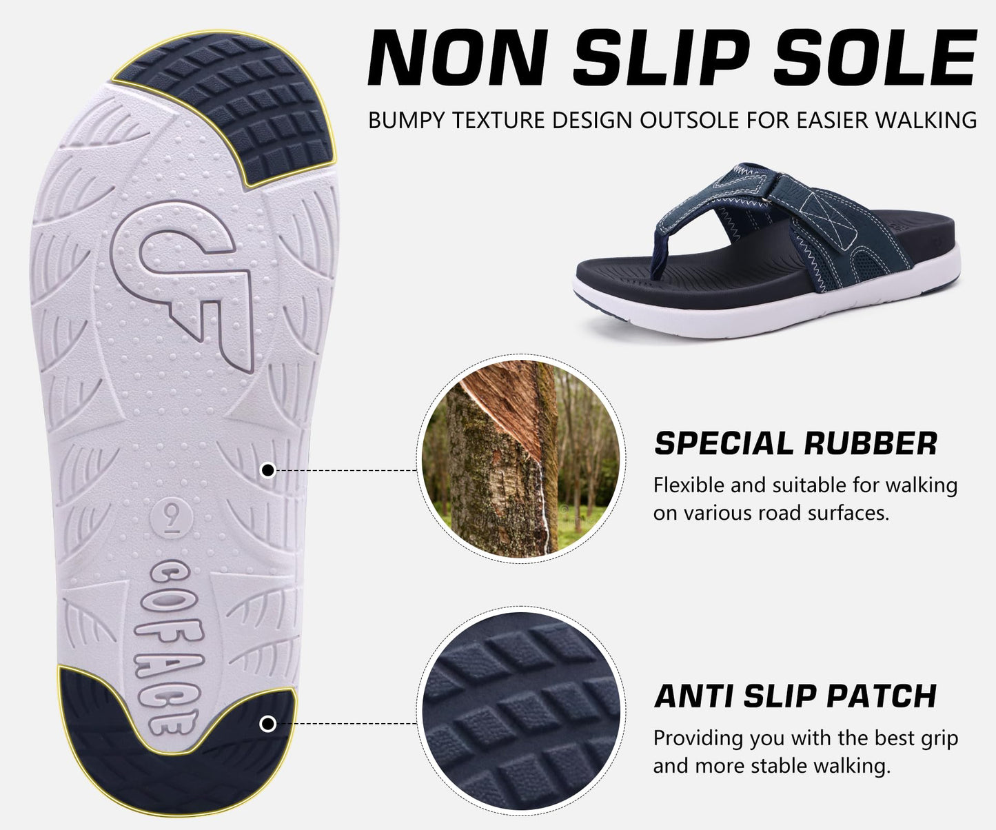 COFACE Sandalen Herren Zehentrenner Weiche Bequeme Flip Flops Arch Support Orthopädische Sommer Leder Sandalen für Herren Badelatschen Outdoor