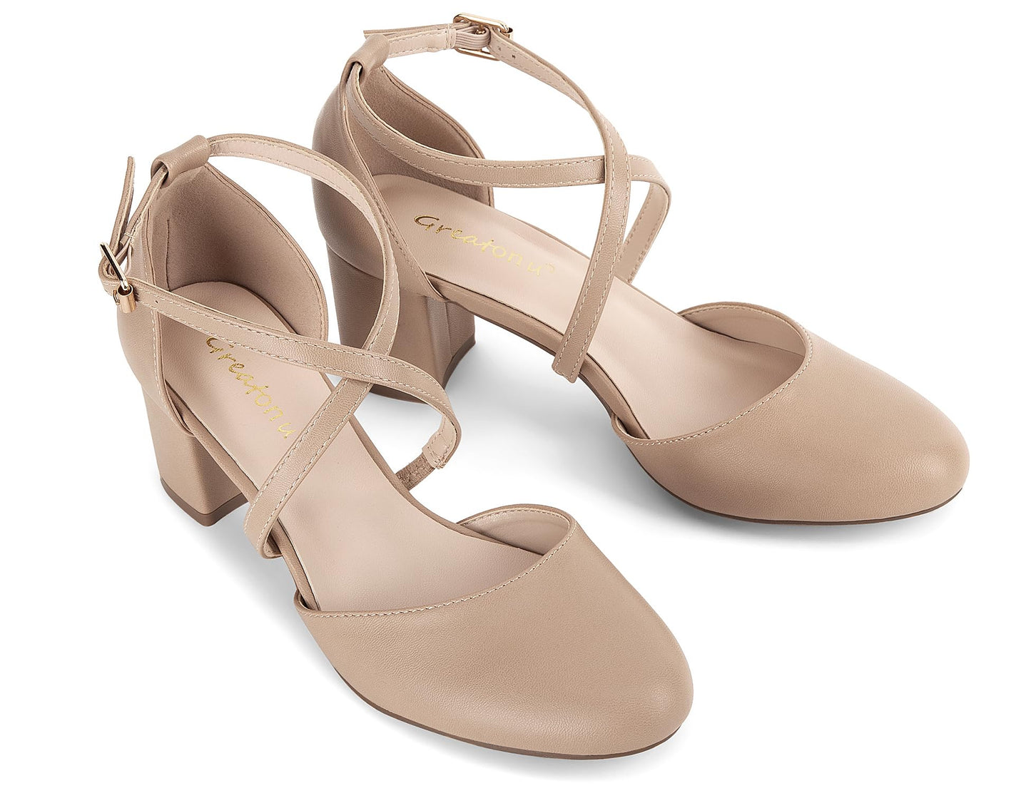 Greatonu Damen Pumps Riemchenpumps Spangenpumps Sandale mit Kreuz Knöchelriemen Blockabsatz Geschlossener Spitze Glitzer Pumps - Perfekt für Hochzeiten und Partys