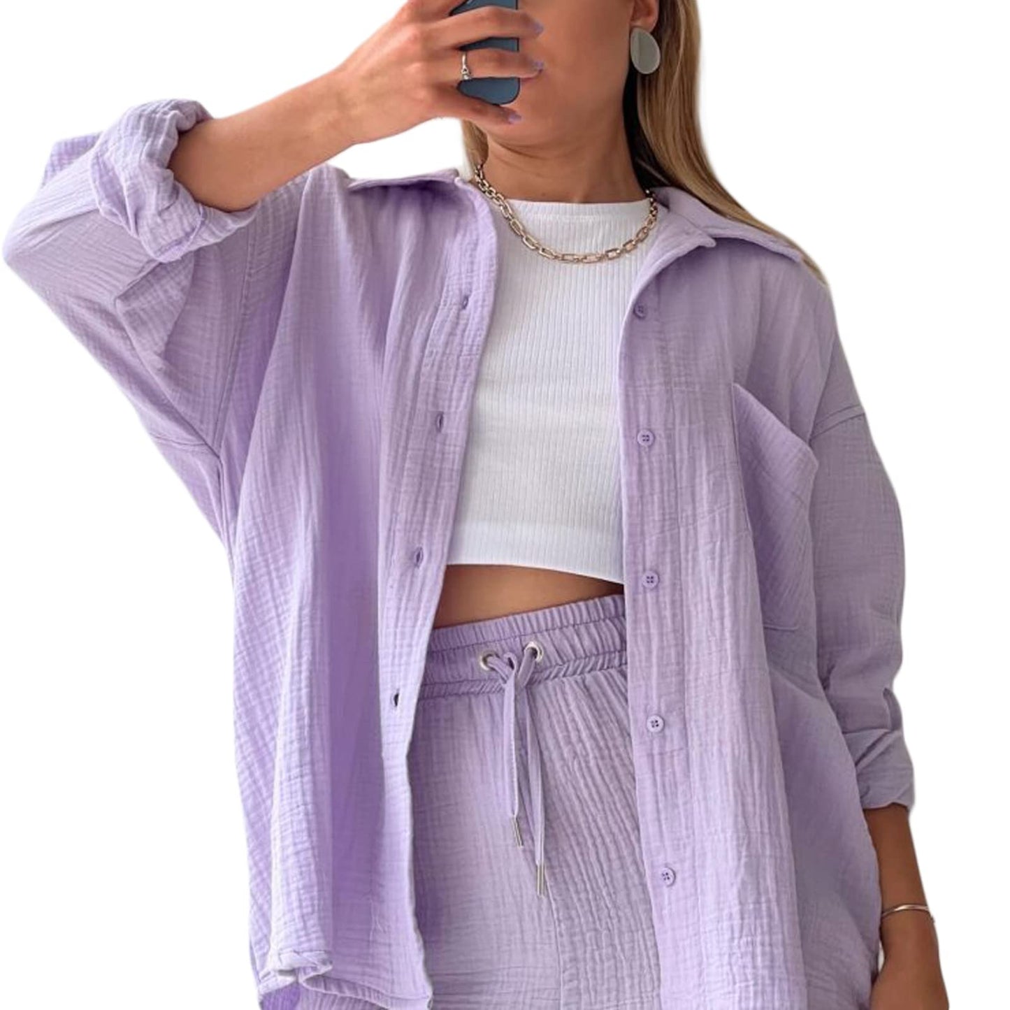 Geagodelia Damen Zweiteiler Elegant Hosenanzug Sommer Outfits Kleidung 2 Teiler Set Bluse Top + Shorts Y2k Aesthetic Clothes Loungewear Anzug