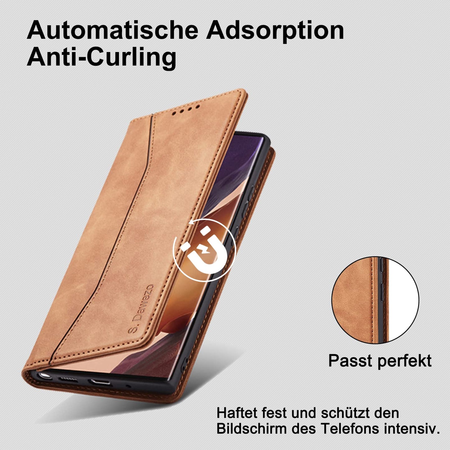S. Dawezo Hülle für Samsung Galaxy S22 Plus, Premium Leder magnetische Handyhülle mit Ständer, Kartenfach und Brieftasche, Shock Absorbing, kompatibel mit Samsung S22 Plus-Kaffee