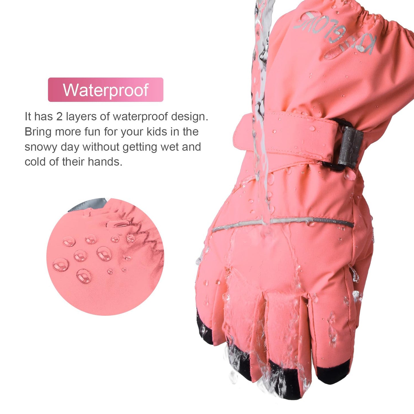 ThxToms Children's Ski Gloves, Winter Ski Gloves, -15°C, Windproof, Waterproof, Warm, Oxford Palm, Thickened for Cold Weather, Outdoor Sports, Snowboarding, Skiing, for Boys and Girls
