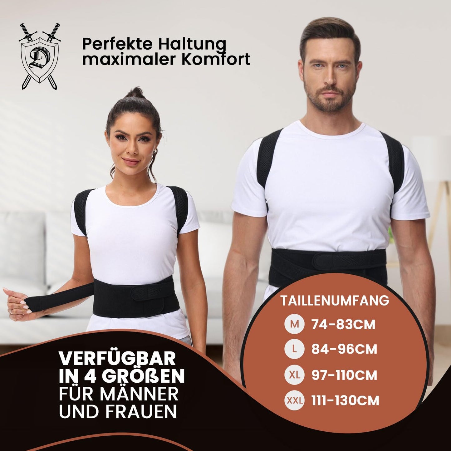 DONNER KRAFT Haltungskorrektur Herren Damen: Back Posture Corrector Haltung Korrektur Gurt für Herren und Damen - Verstellbare und Atmungsaktive Haltungstrainer + Ebook Leitfaden (L)