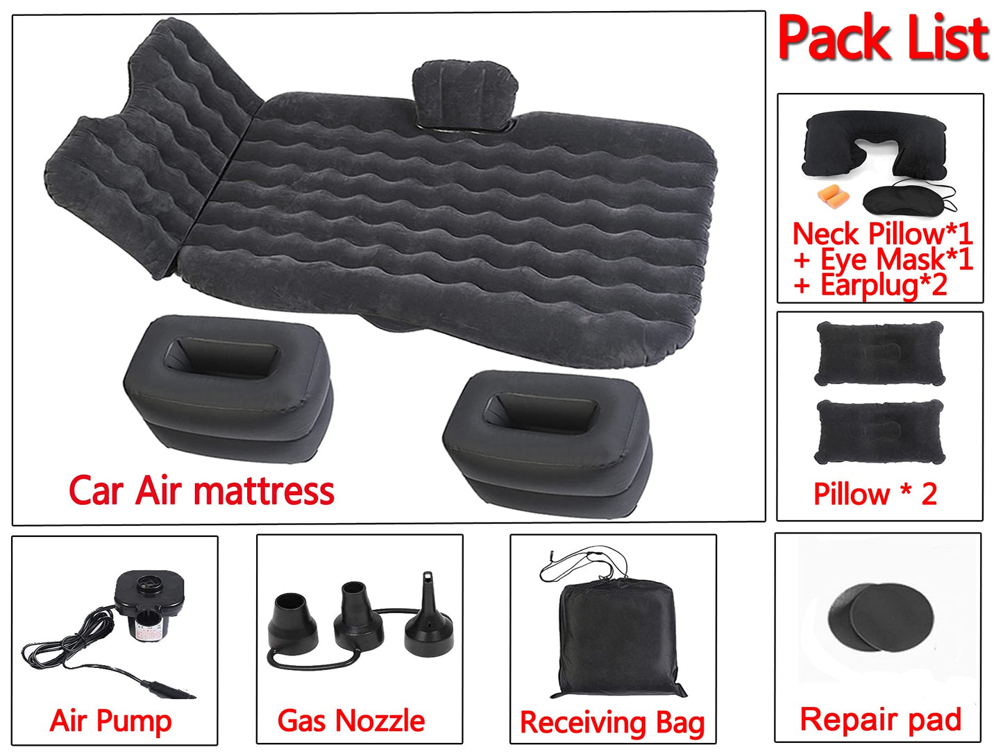 Icelus Auto Matratze SUV Luftmatratze with Luftpumpe 195 * 130 * 15 cm Aufblasbare Camping Kombi Luftbett für Auto Rücksitz Dickere Kofferraum Matratze Bett für Camping Outdoor Traveling