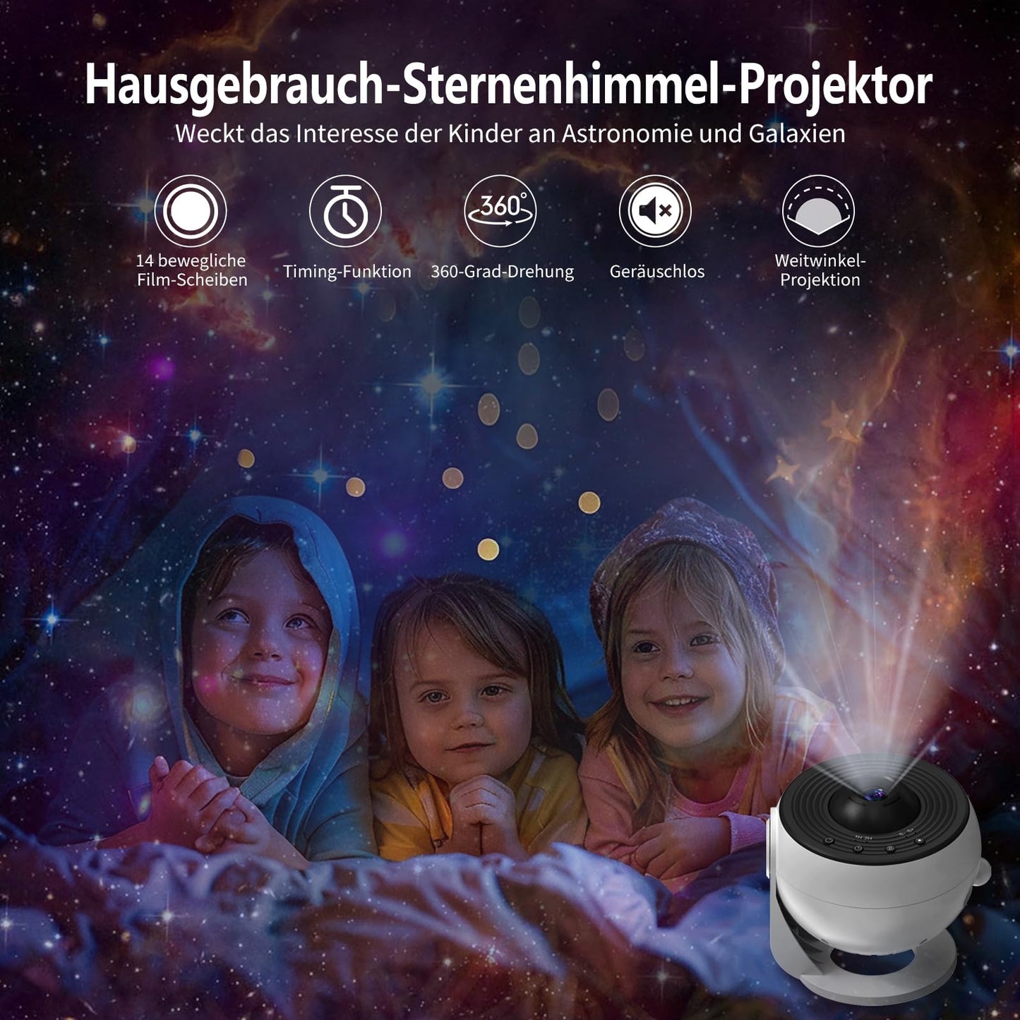 Upgrade Sternenhimmel Projektor, Home Planetarium-Projektor Lampe Sternenhimmel für Schlafzimmer Kinder Erwachsene mit 14 Planeten Discs, Nebel/Mond/Himmels Galaxy Projektor, Skylight Projector