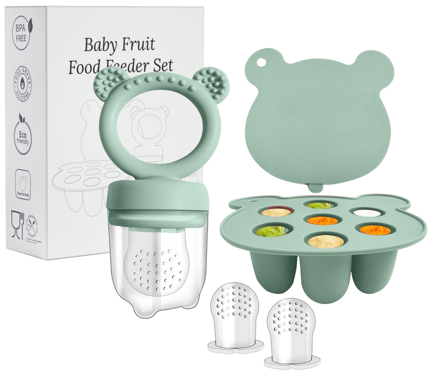 WeSweet Fruchtsauger Baby | Silikon Futterspender für Babynahrung und Gefriertablett für Babynahrung, Milch-Eis am Stiel, zur Linderung des Zahnens von Babys, Schnuller zum Selbstfüttern (Bear Sand)