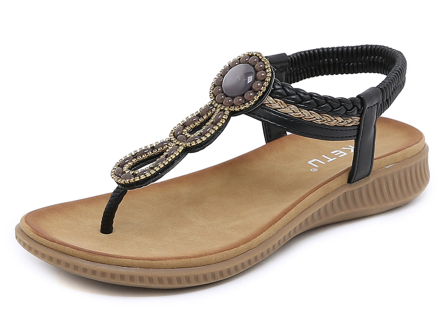 Meik Mangni Damen Sandalen Sommer Bohemian Flache Zehentrenner Strass Sandaletten Strand Schuhe Plattform Flip Flops Gr.36-42