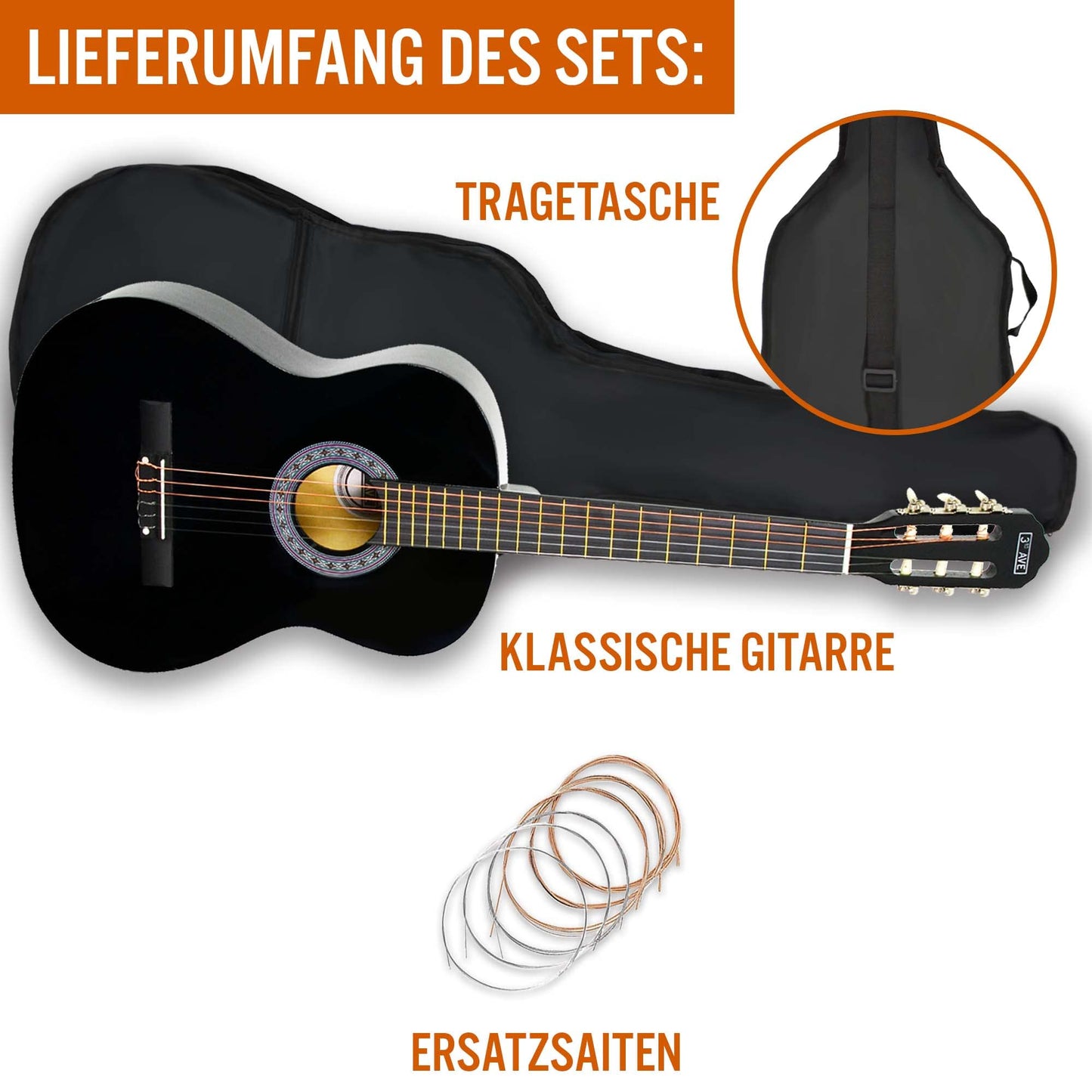 3rd Avenue 3/4-Klassikgitarre Für Kinder, Spanische Nylonsaiten, Einsteigerpaket – Rot