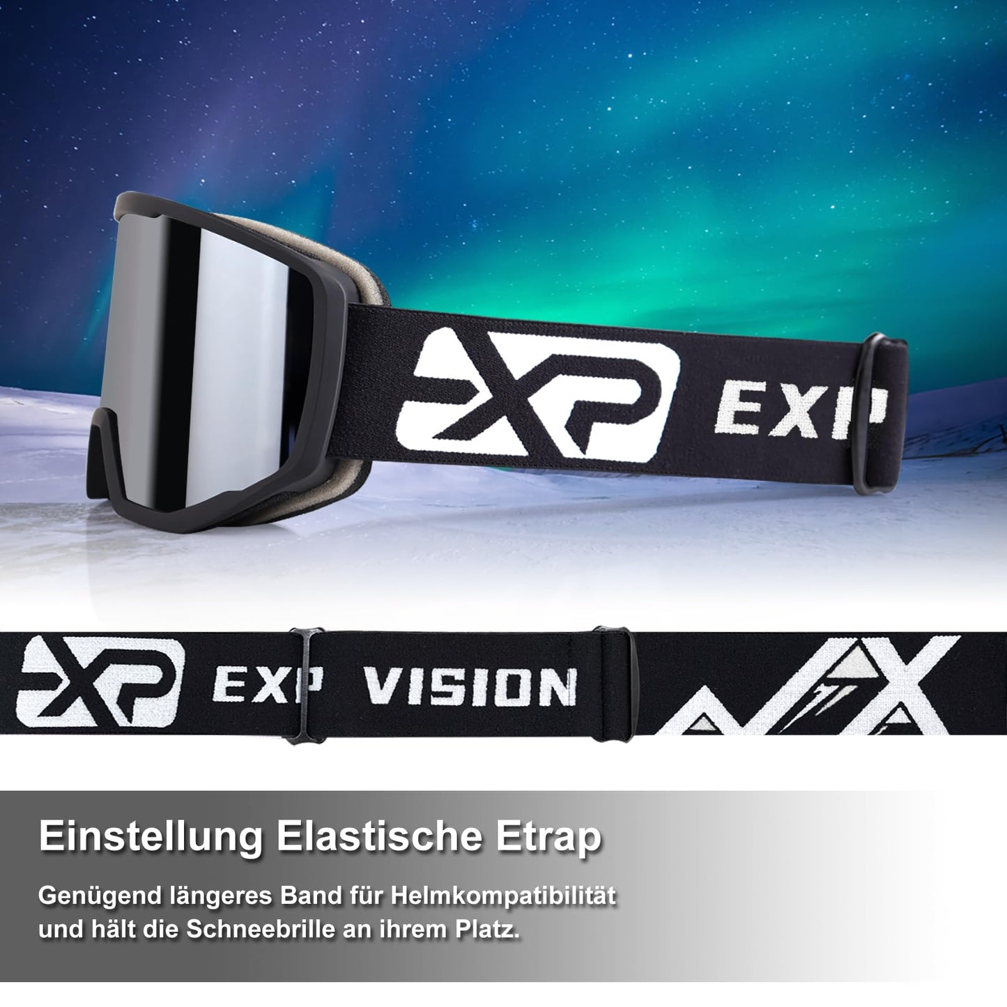 EXP Vision Unisex Ski Goggles, OTG for Men and Women, Snowboard Goggles, Snow Goggles, 100% UV Protection Ski Goggles for Glasses Wearers, Anti-Fog Snowboard Goggles, Ski Goggles