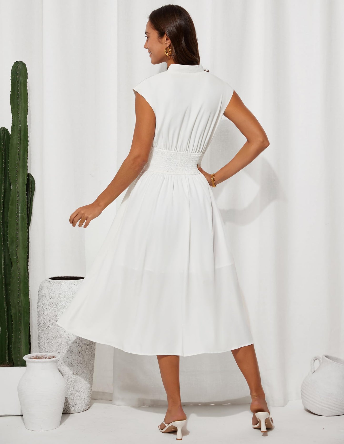 GRACE KARIN Damenkleid mit Reißverschluss vorne V-Ausschnitt A-Linie Cocktail Midi Party Hochzeitskleid mit Tasche