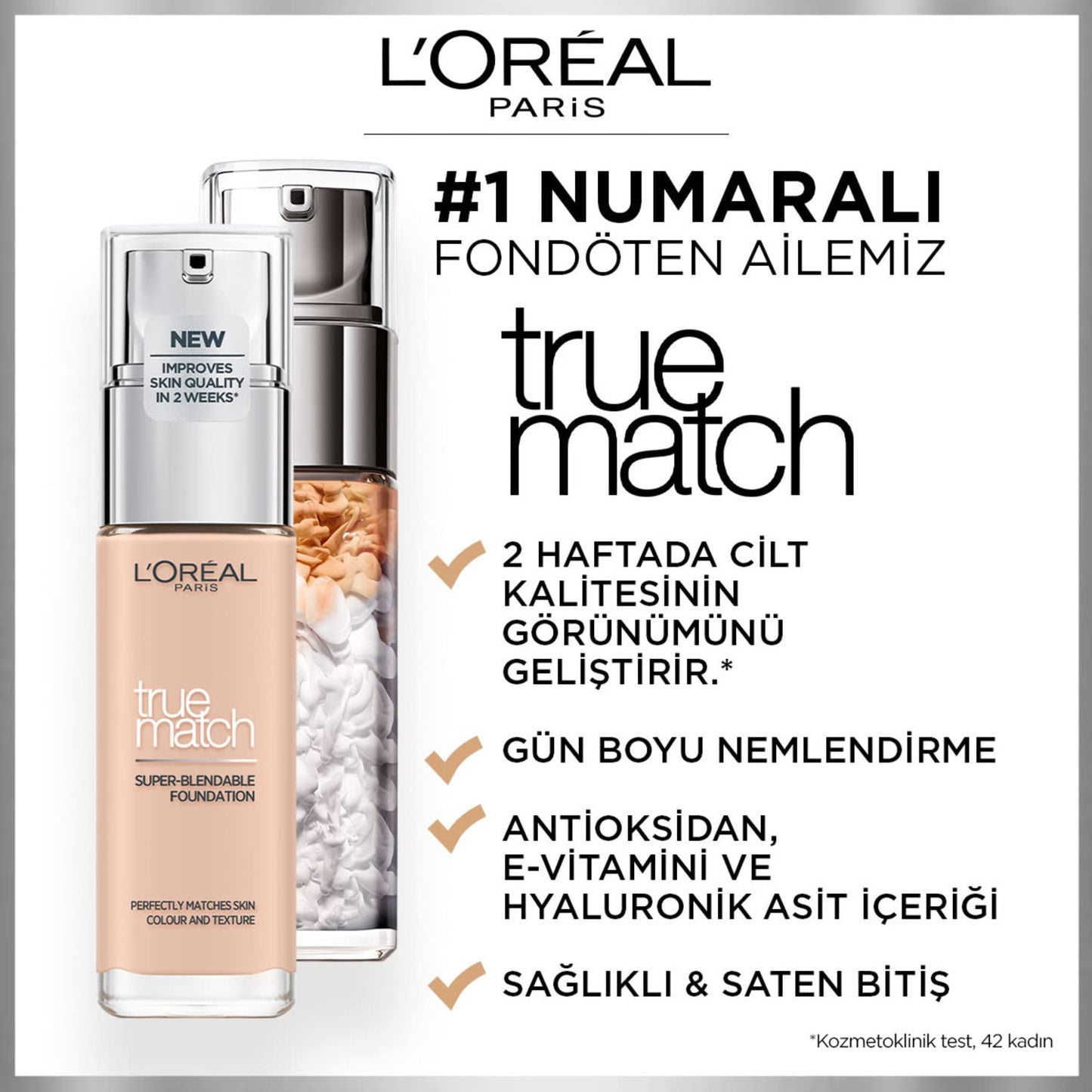 L'Oréal Paris Make up, Flüssige Foundation mit Hyaluron und Aloe Vera, True Match Make-Up, Nr. 5.N Sand, 30 ml