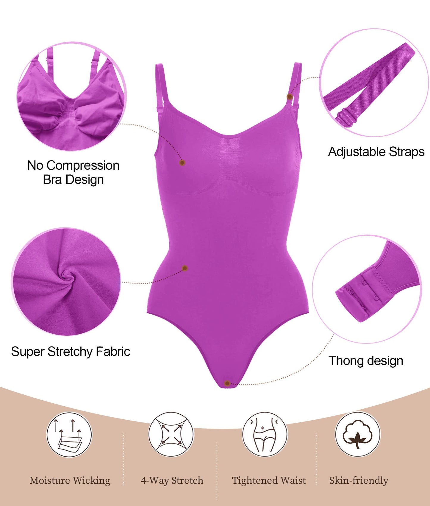 SHAPERX Shapewear Damen Bauchweg Bodysuit Formender Body Shaper Sculpting Tanga mit Verstellbarer Schultergurt