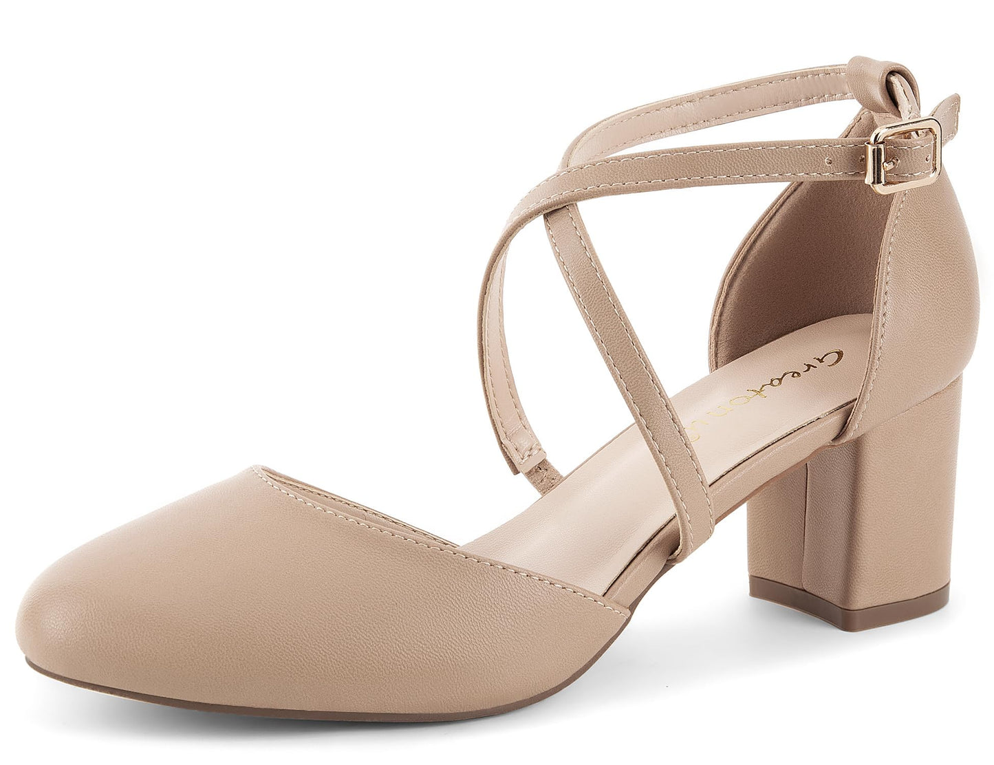 Greatonu Damen Pumps Riemchenpumps Spangenpumps Sandale mit Kreuz Knöchelriemen Blockabsatz Geschlossener Spitze Glitzer Pumps - Perfekt für Hochzeiten und Partys