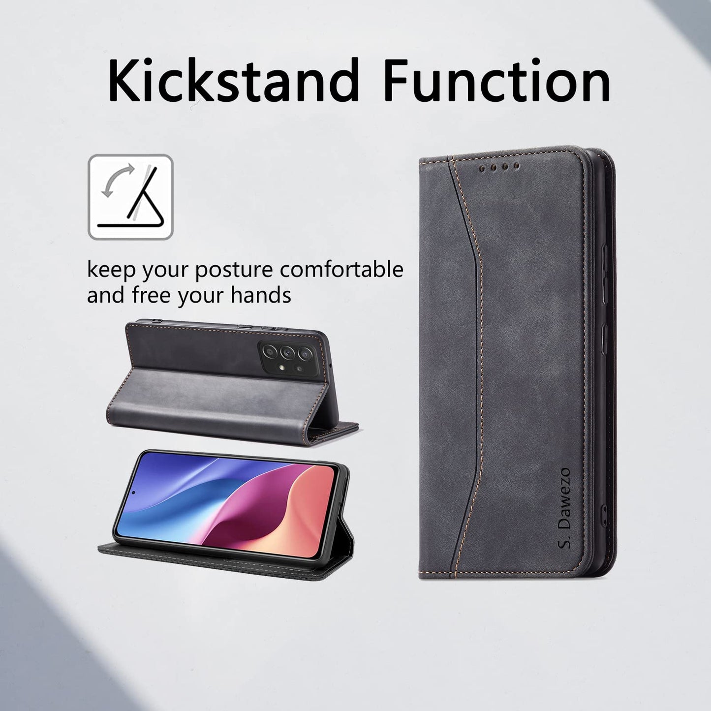 S. Dawezo Hülle für Samsung Galaxy S22 Plus, Premium Leder magnetische Handyhülle mit Ständer, Kartenfach und Brieftasche, Shock Absorbing, kompatibel mit Samsung S22 Plus-Kaffee