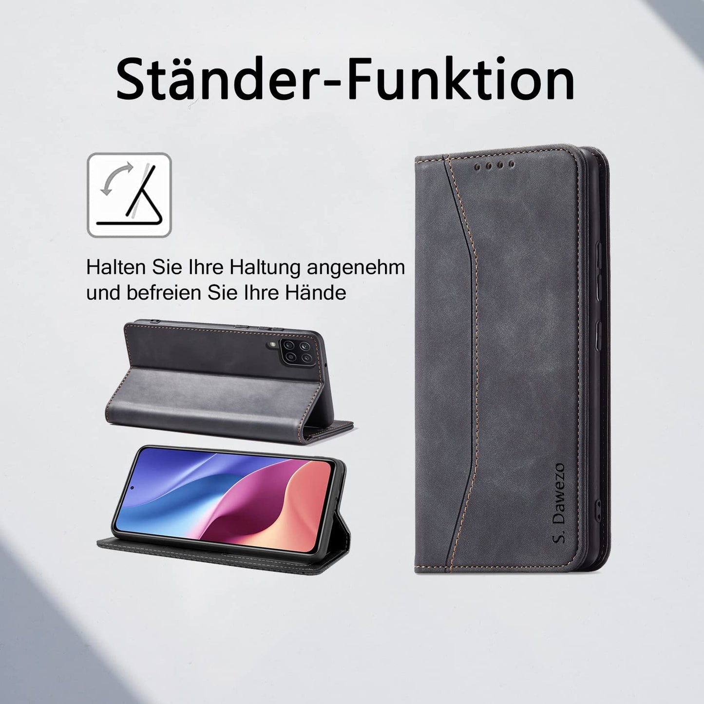 S. Dawezo Hülle für Samsung Galaxy S22 Plus, Premium Leder magnetische Handyhülle mit Ständer, Kartenfach und Brieftasche, Shock Absorbing, kompatibel mit Samsung S22 Plus-Kaffee