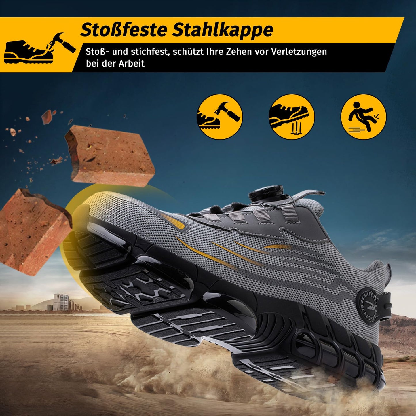 FOGOIN Sicherheitsschuhe Herren S3 Explorer 3.0 Sportliche Arbeitsschuhe Leicht Trends Drehknopf Anti-Smash und Anti-Punktur Arbeit Versicherung Schuhe Unisex