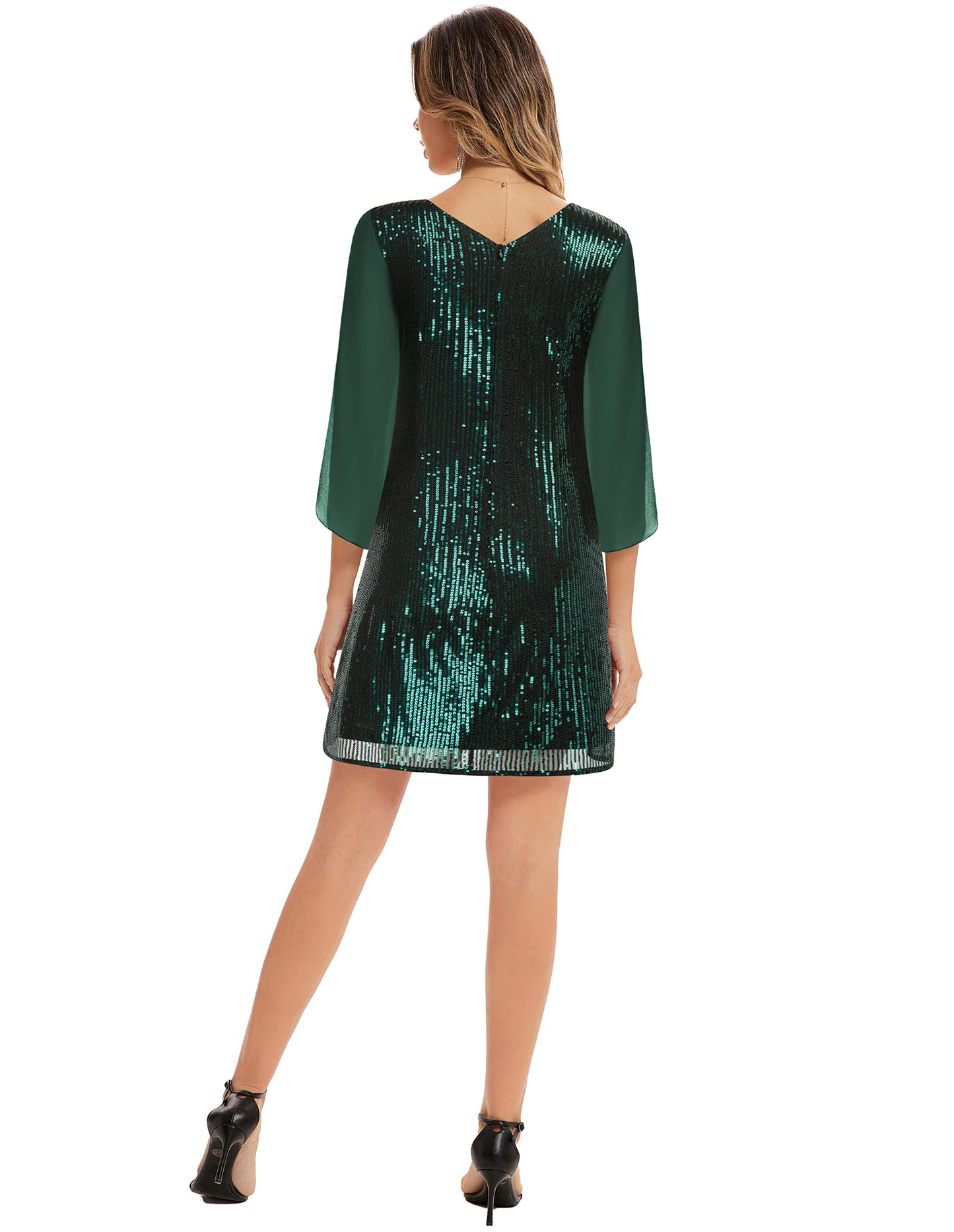 GRACE KARIN Damen Pailletten Kleid 3/4 Ärmel Party Cocktailkleid Club Glitzer Kleid Vintage MidiKleid Festlich Abendkleid
