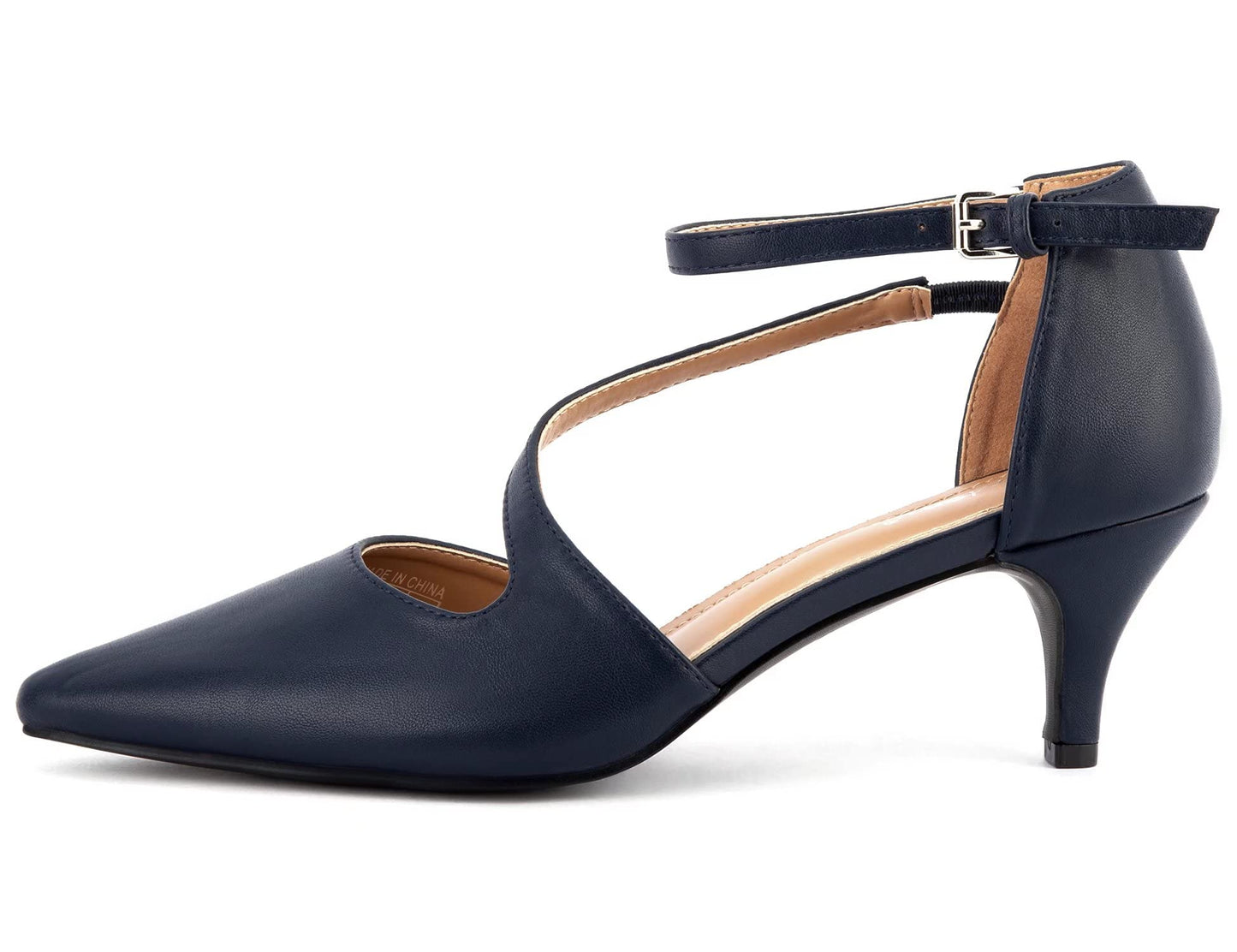 Greatonu Women's Pointed Toe Court Shoes with Ankle Strap and Kitten Heel