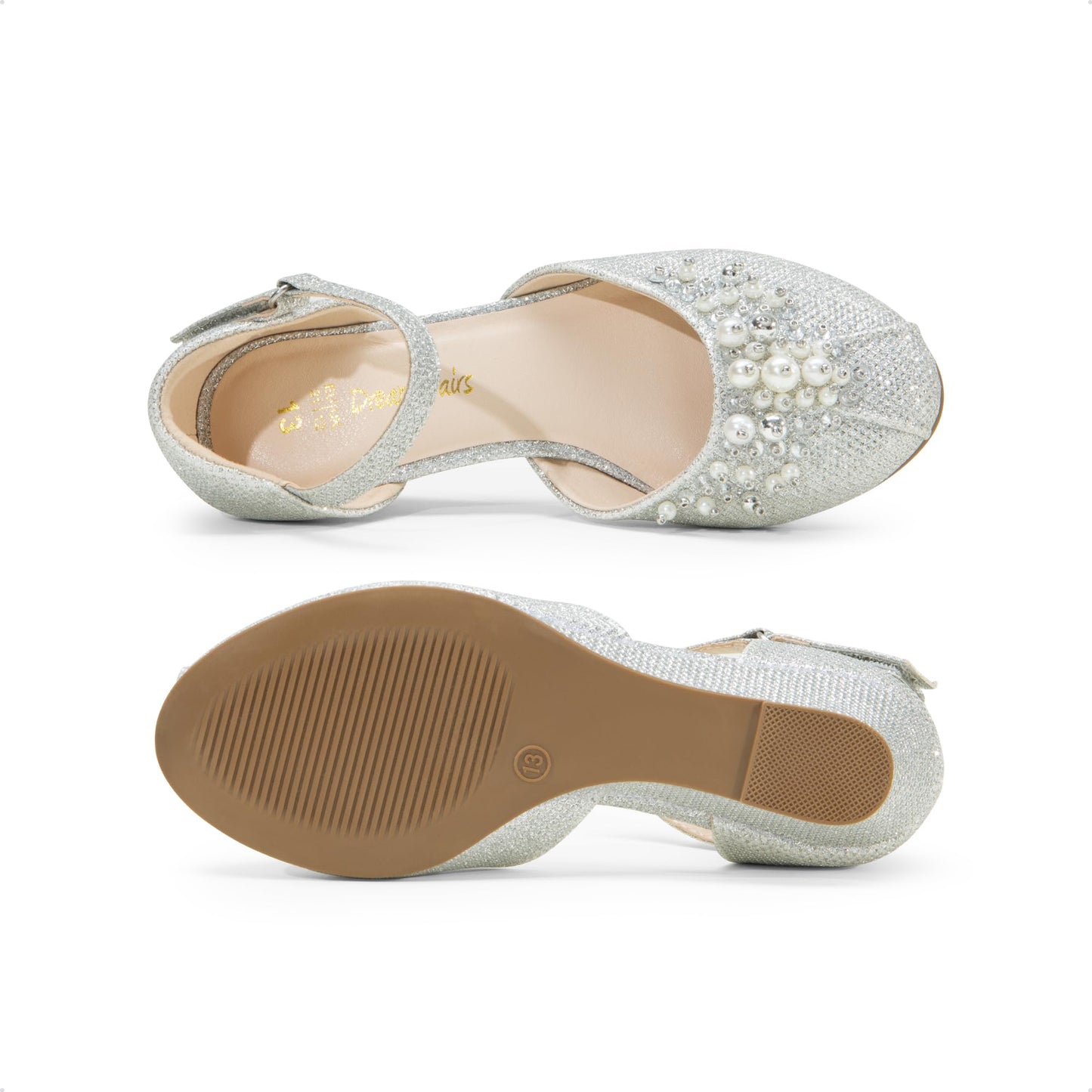 DREAM PAIRS Mädchen Prinzessin Schuhe Schulschuhe Flache Schuhe Kleiderschuhe Absätze niedrige Keilpumps mit Perlen und Strasssteinen