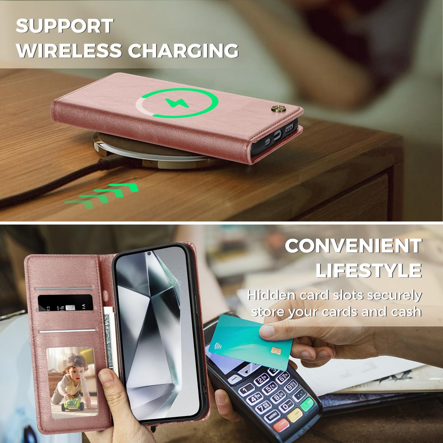 GUCASBE Handyhülle für Samsung Galaxy S24 Ultra Hülle, Premium Lederhülle Klappbar Flip Case RFID Schutzhülle Kartenfach Standfunktion Klapphülle Handytasche für Samsung Galaxy S24 Ultra - Schwarz