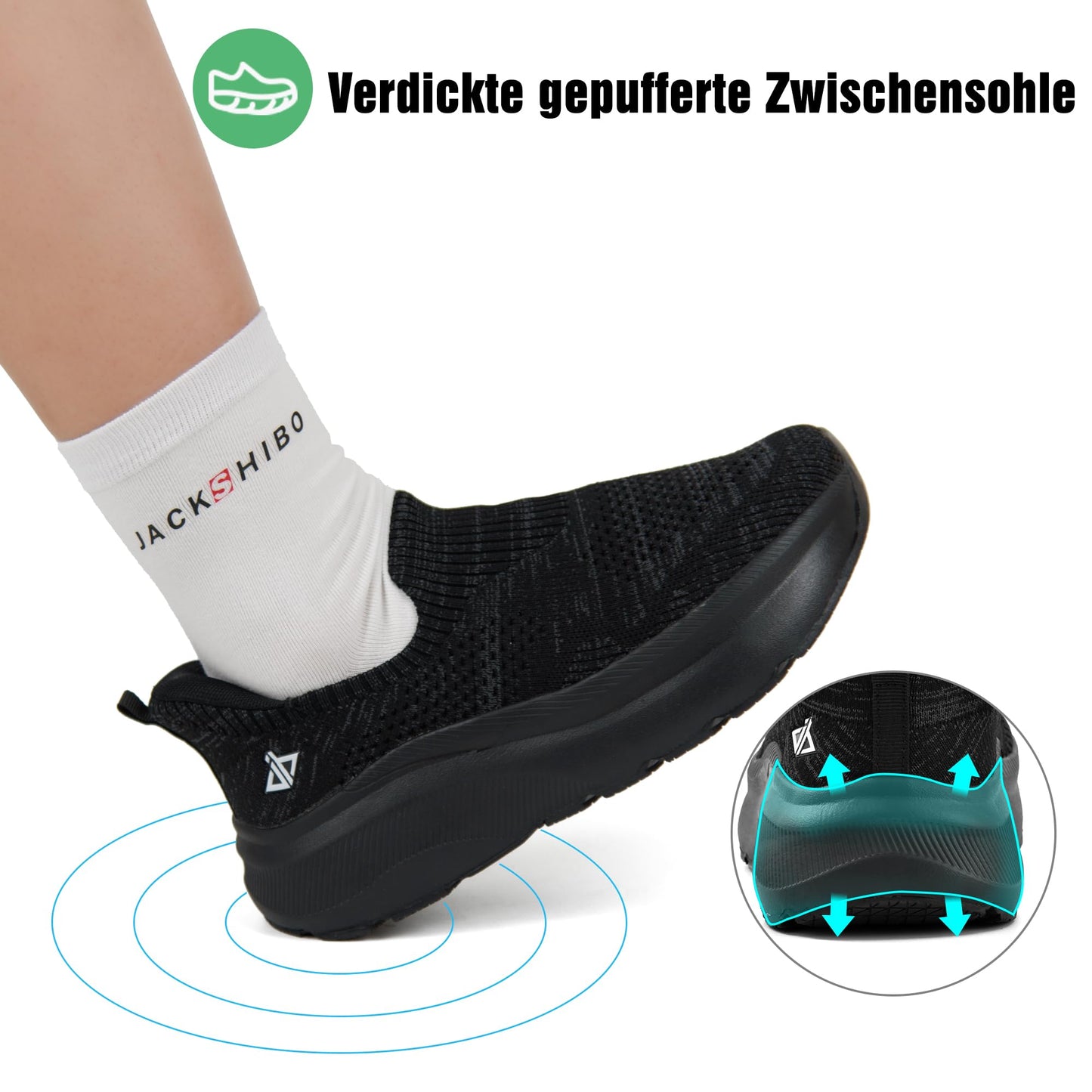 JACKSHIBO Hände frei Slip in Damen Schuhe Slip on Sneakers Fußbogenstütze Orthopädische Schuhe Memory Foam Walkingschuhe Mit Weite Zehenbox Nullabsatz Sohlen