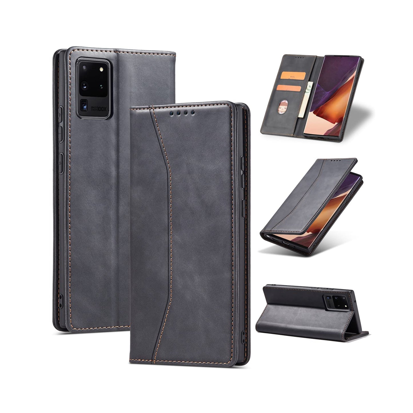 S. Dawezo Hülle für Samsung Galaxy S22 Plus, Premium Leder magnetische Handyhülle mit Ständer, Kartenfach und Brieftasche, Shock Absorbing, kompatibel mit Samsung S22 Plus-Kaffee