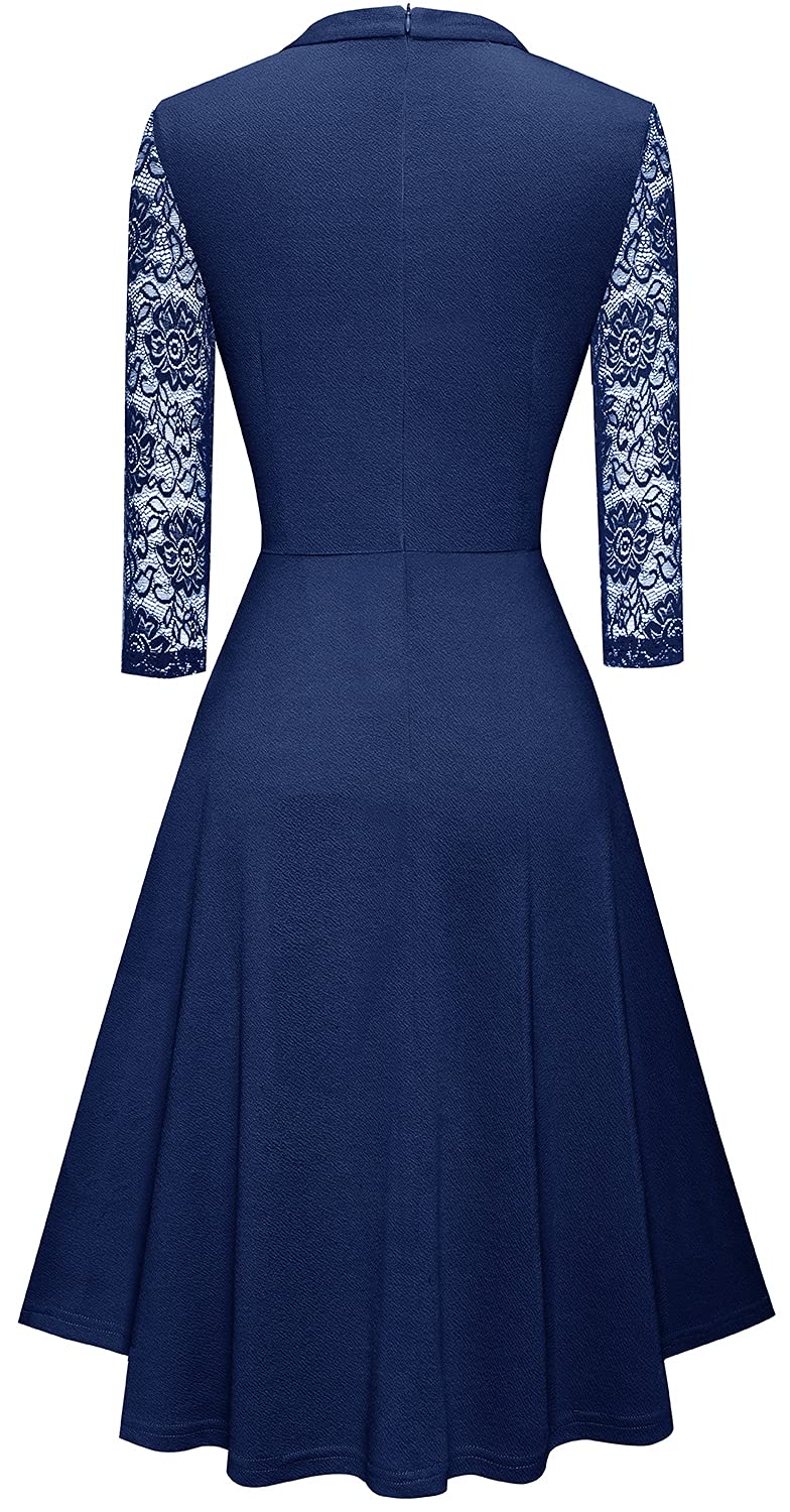 HOMEYEE Damen Elegant Hollow Out Spitze Swing Retro Party Cocktailkleid A234