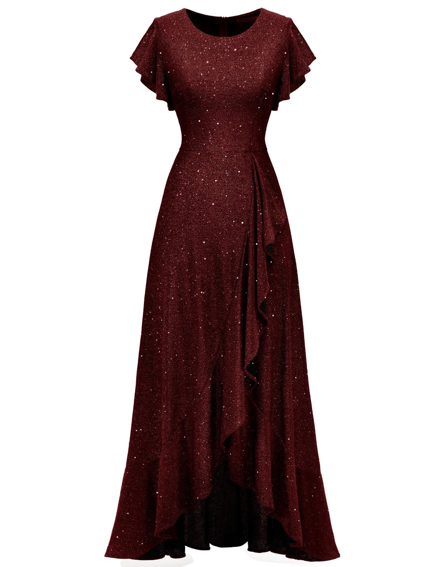 Berylove Damen Abendkleid Lang Glitzer Ballkleid mit Rüschen Saum Kleid Festliche Kleider für Hochzeit Partykleid