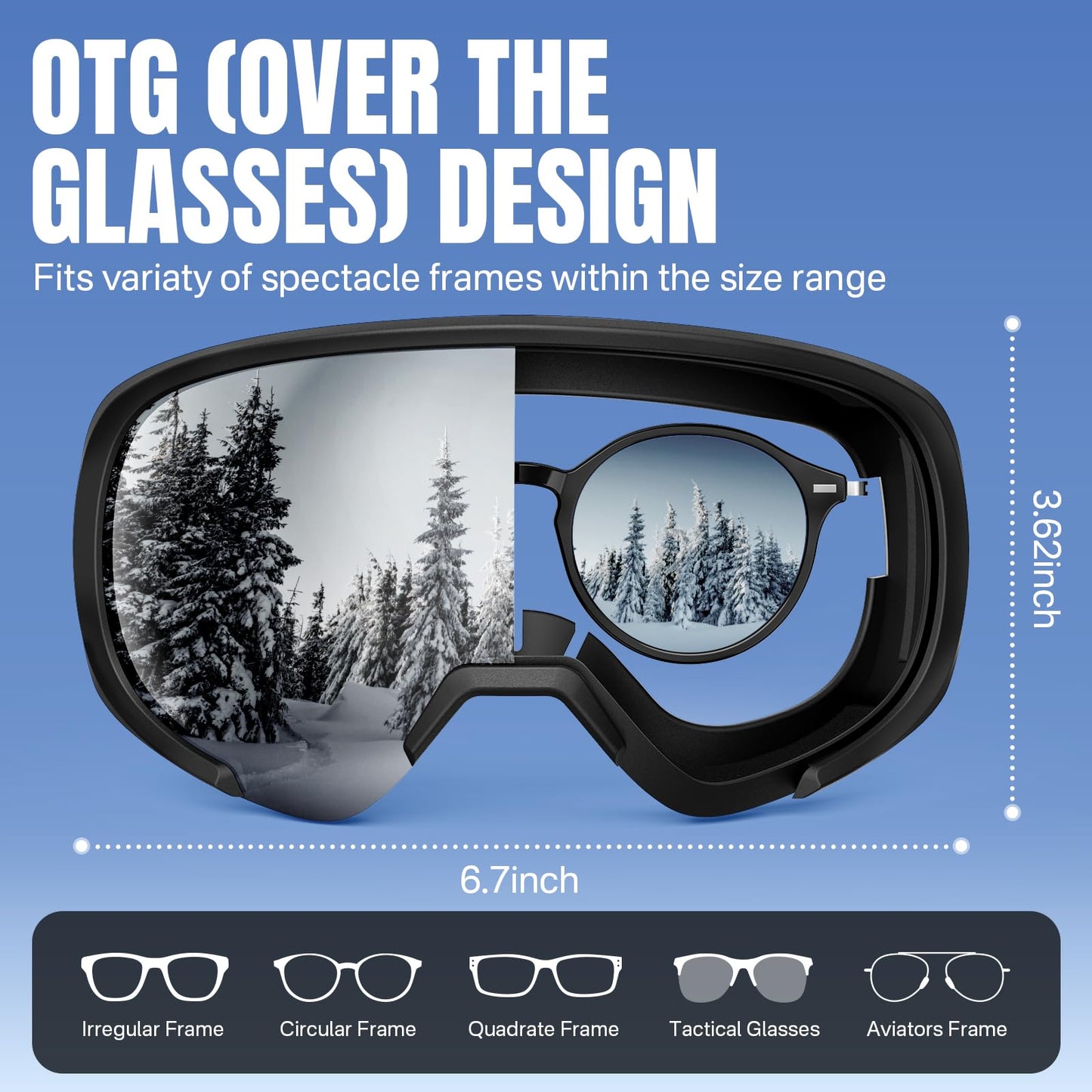 YOZISS OTG Ski Goggles for Men and Women, Magnetic Snowboard Goggles Anti-Fog & 100% UV Protection, OTG Ski Goggles Snow Goggles for Skiing & Winter Sports