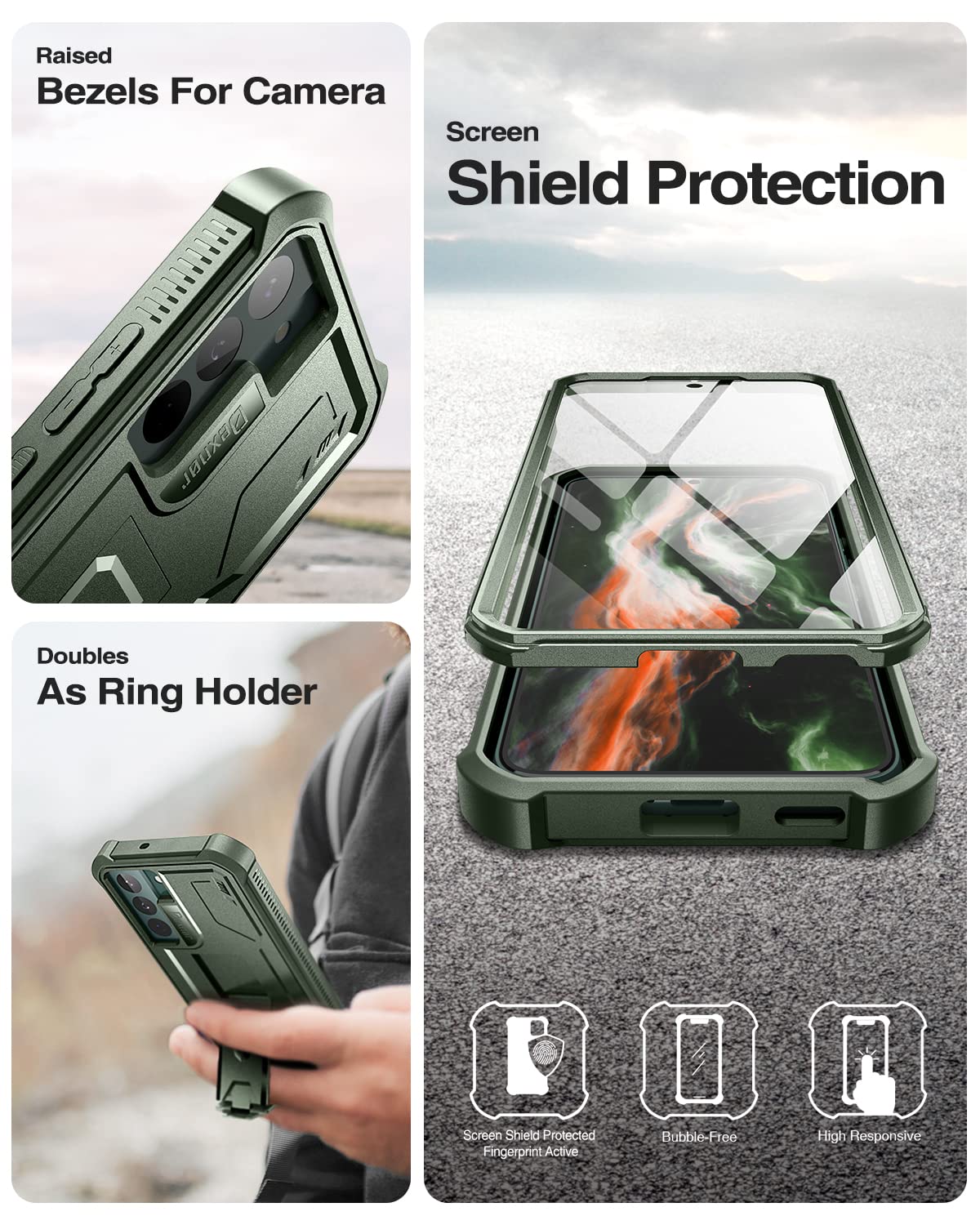 Dexnor Kompatibel mit Hülle Samsung Galaxy S22 Plus 5G mit integrierter Displayschutzfolie Militär-Grad 360 Full Body Shockproof Bumper Protection Cover with Stand - Black