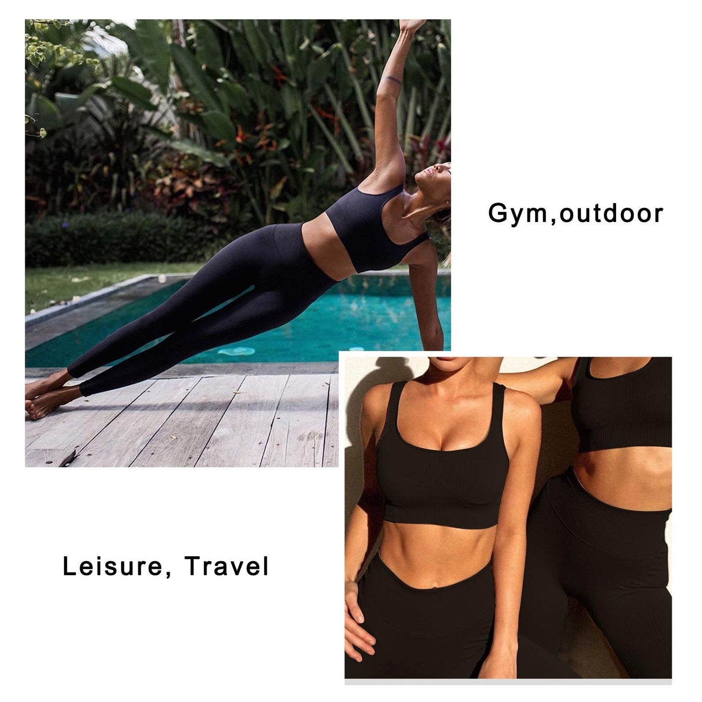 JN JANPRINT Workout-Outfits für Frauen 2-Teiliges Set,Nahtlos Yoga-Outfits Hohe Taille Leggings+Sport-BH Damen Trainingsanzüge Set