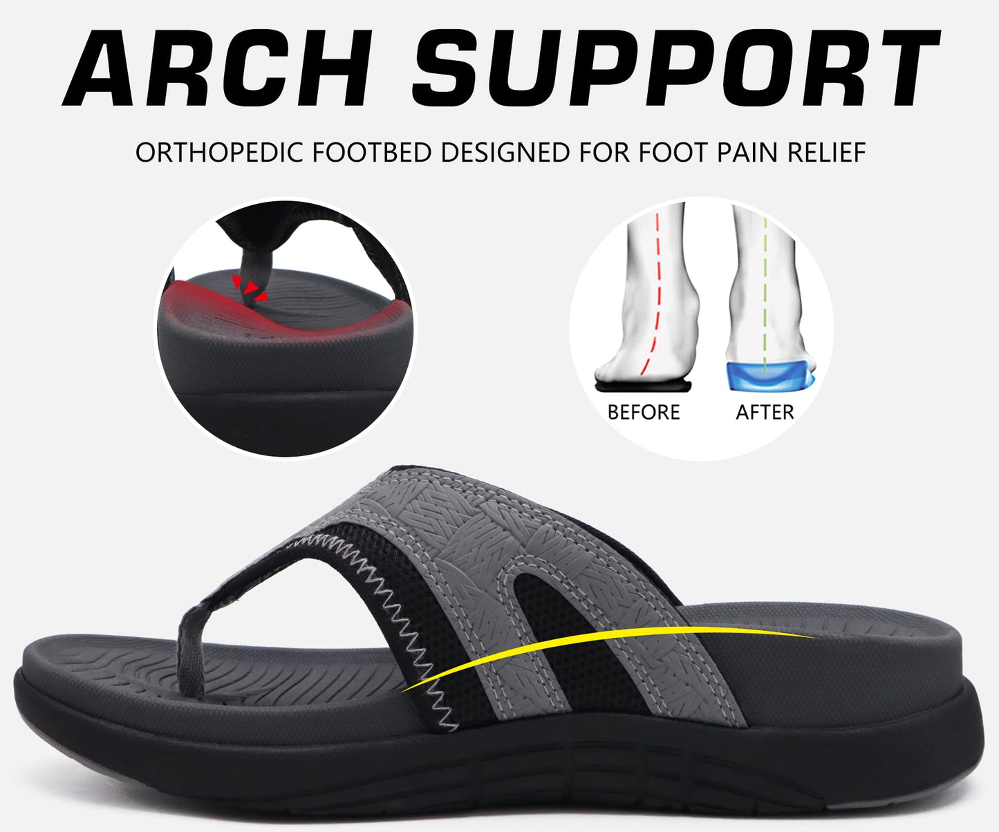 COFACE Sandalen Herren Zehentrenner Weiche Bequeme Flip Flops Arch Support Orthopädische Sommer Leder Sandalen für Herren Badelatschen Outdoor