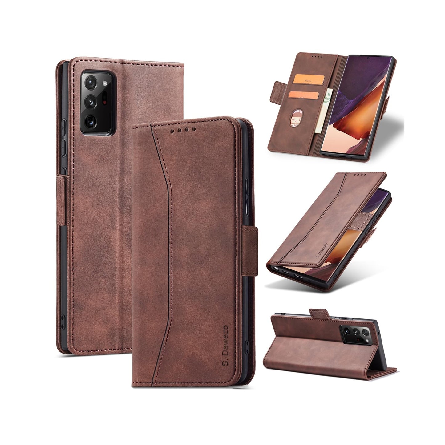 S. Dawezo Hülle für Samsung Galaxy S22 Plus, Premium Leder magnetische Handyhülle mit Ständer, Kartenfach und Brieftasche, Shock Absorbing, kompatibel mit Samsung S22 Plus-Kaffee