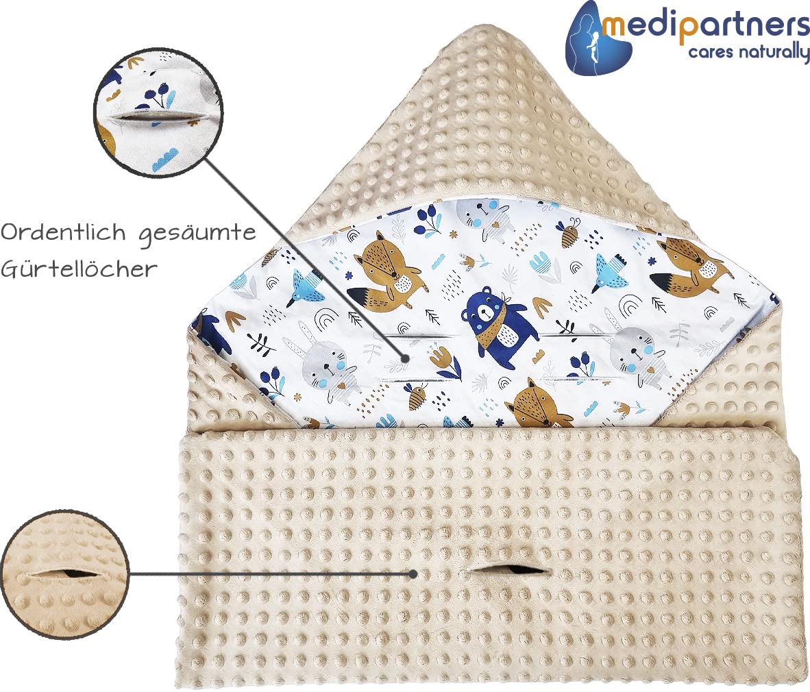 Medi Partners Einschlagdecke Baby Babyschale 100% Baumwolle für Sommer 85x85cm Kinderwagen Kuscheldecke universal Baby Decke Einschlagdecken Babydecke Buggy Autositz (weiße Sterne mit grauen Minky