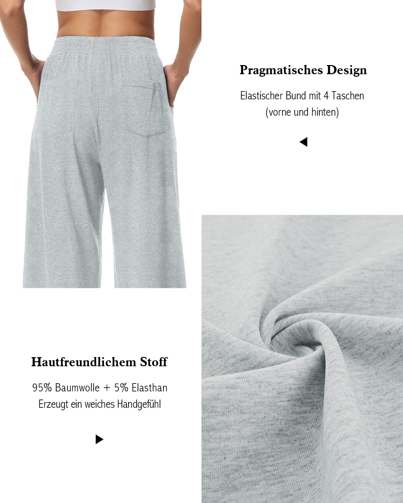 Damen 3/4 Culotte Hose leicht Sommerhose aus Baumwolle Jogginghose mit Taschen