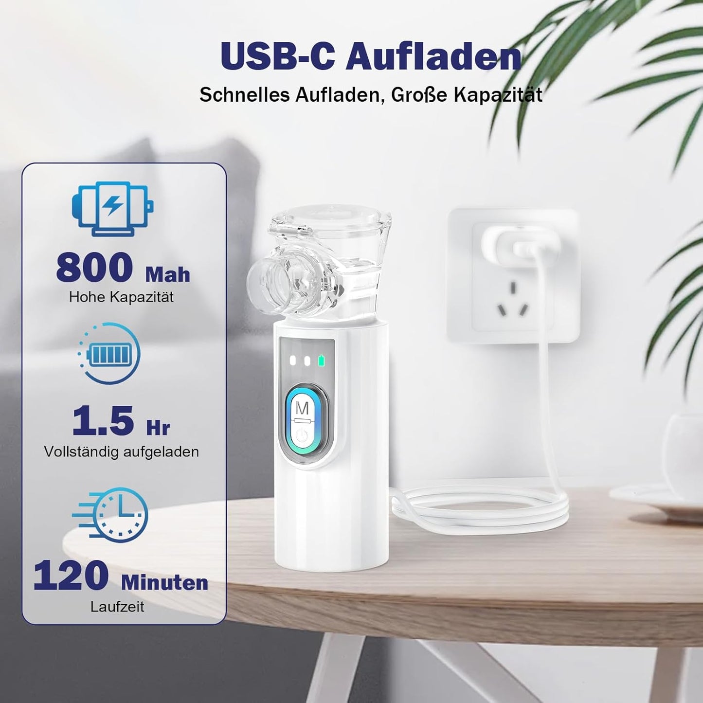 AU YAT Inhalationsgerät, Wiederaufladbarer USB C Inhalationsgerät Kinder mit Tragbarem Design, Super Leiser inhalator, Effizienter Vernebler Inhaliergerät Kinder für unterwegs