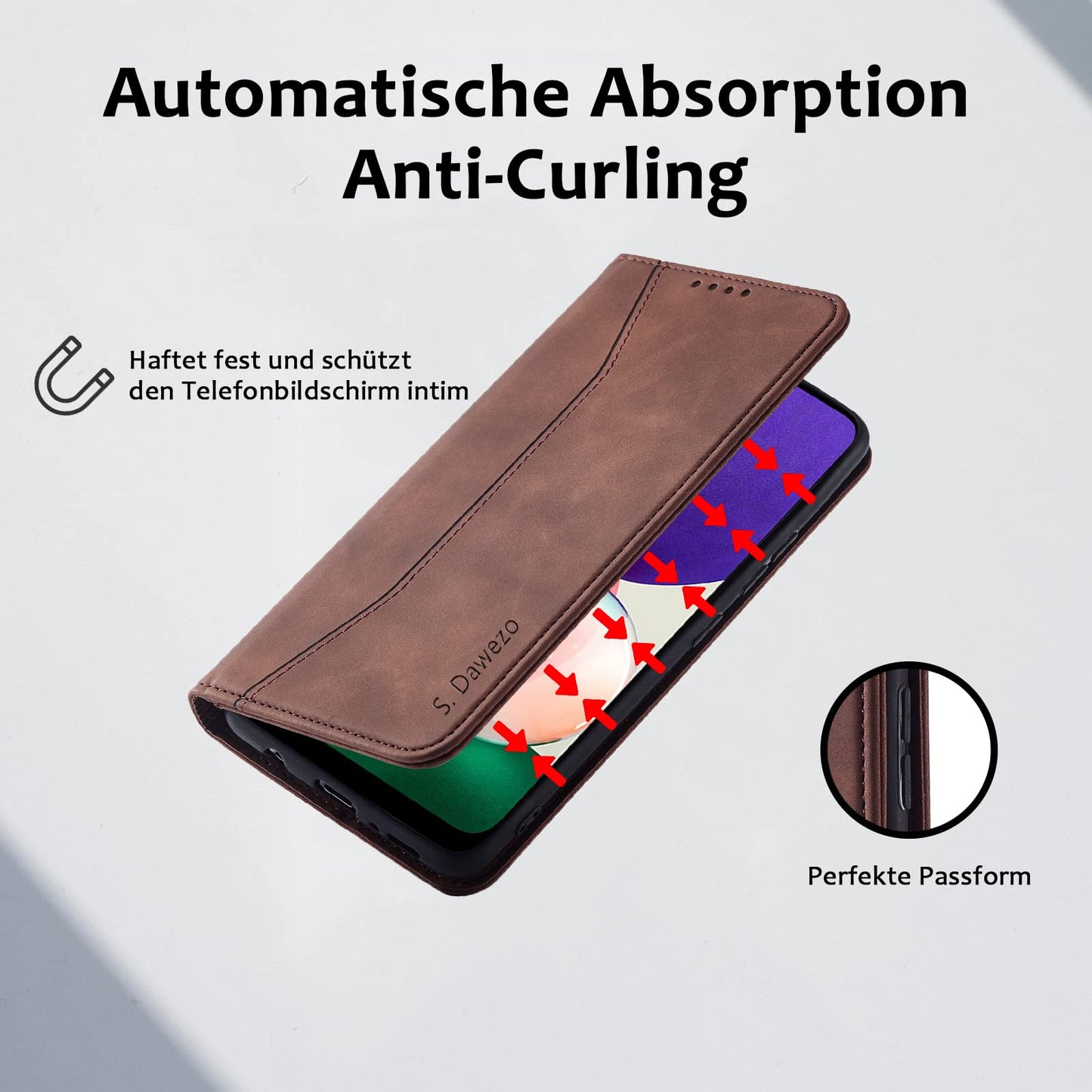 S. Dawezo Hülle für Samsung Galaxy S22 Plus, Premium Leder magnetische Handyhülle mit Ständer, Kartenfach und Brieftasche, Shock Absorbing, kompatibel mit Samsung S22 Plus-Kaffee