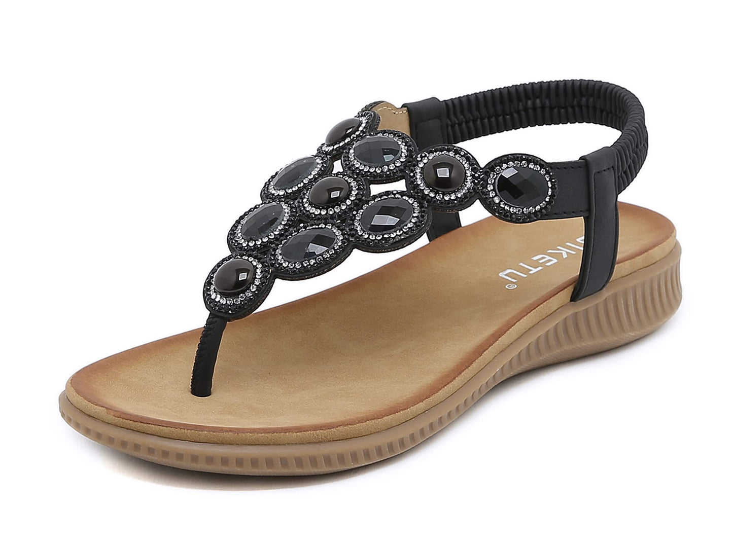 Meik Mangni Damen Sandalen Sommer Bohemian Flache Zehentrenner Strass Sandaletten Strand Schuhe Plattform Flip Flops Gr.36-42
