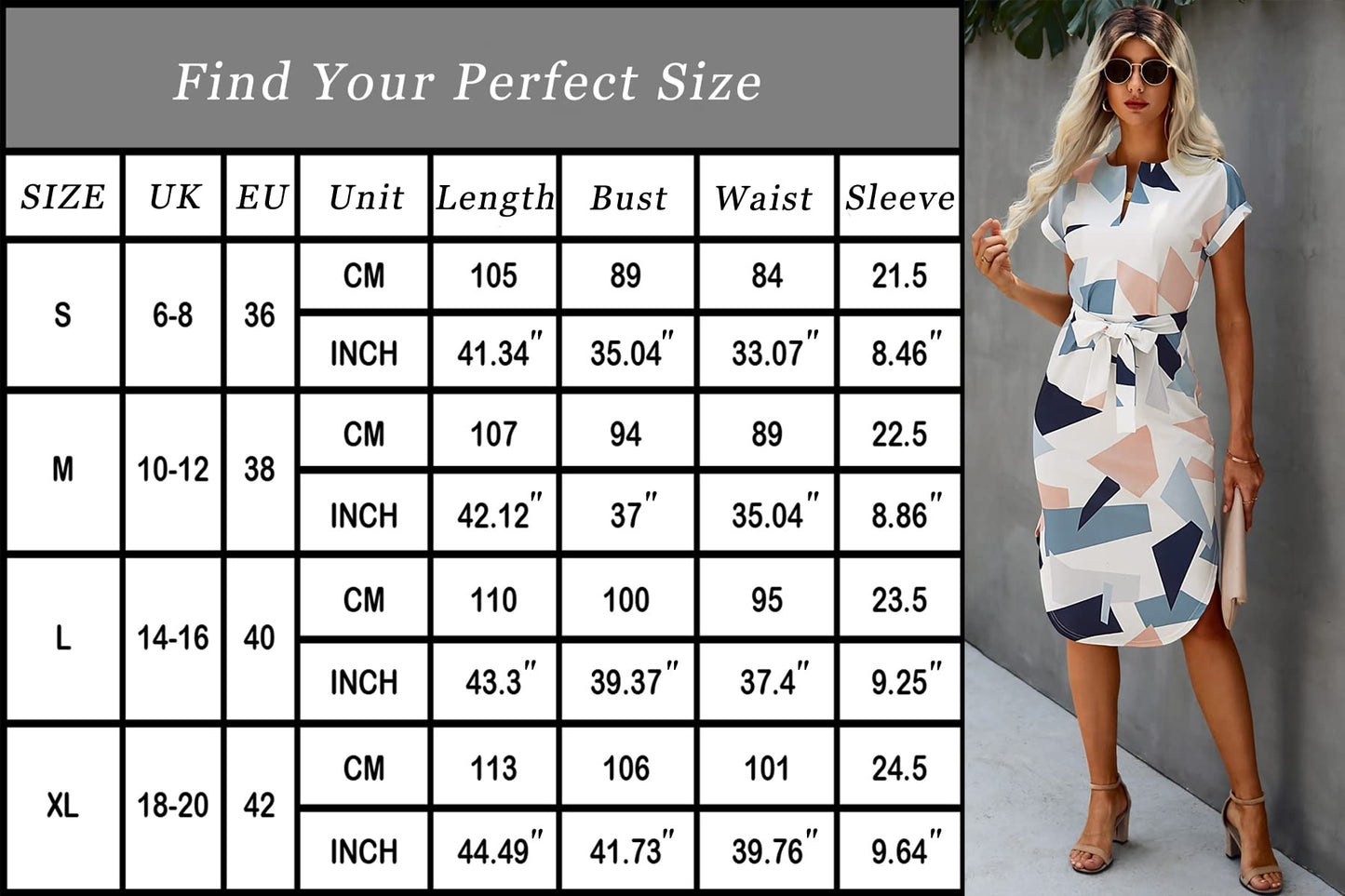 Ajpguot Sommerkleid Damen Elegant Kleider Kurzarm V-Ausschnitt Strandkleid Blumen Knielang Kleid mit Gürtel Partykleid Abendkleid