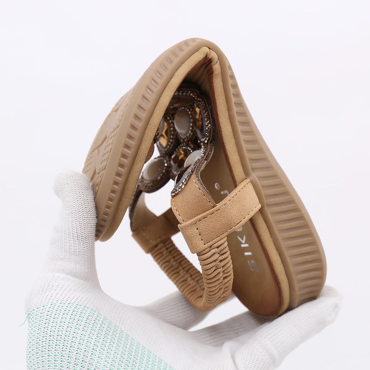 Meik Mangni Damen Sandalen Sommer Bohemian Flache Zehentrenner Strass Sandaletten Strand Schuhe Plattform Flip Flops Gr.36-42