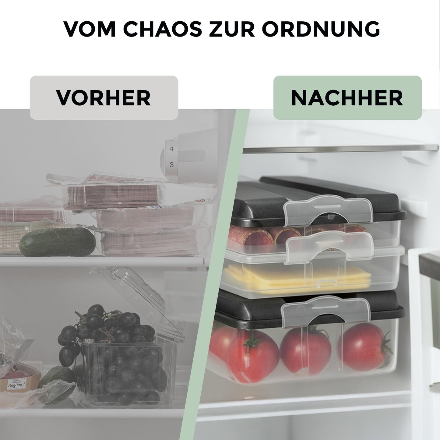 Hausfelder Cold Cut Boxes for Sausage and Cheese, 3 x 1.5 L + 2 x 2.3 L + 5 x Lids, Fridge Organiser, Stackable Cold Food Containers, Sausage Canisters Cheese Containers Set with Lid