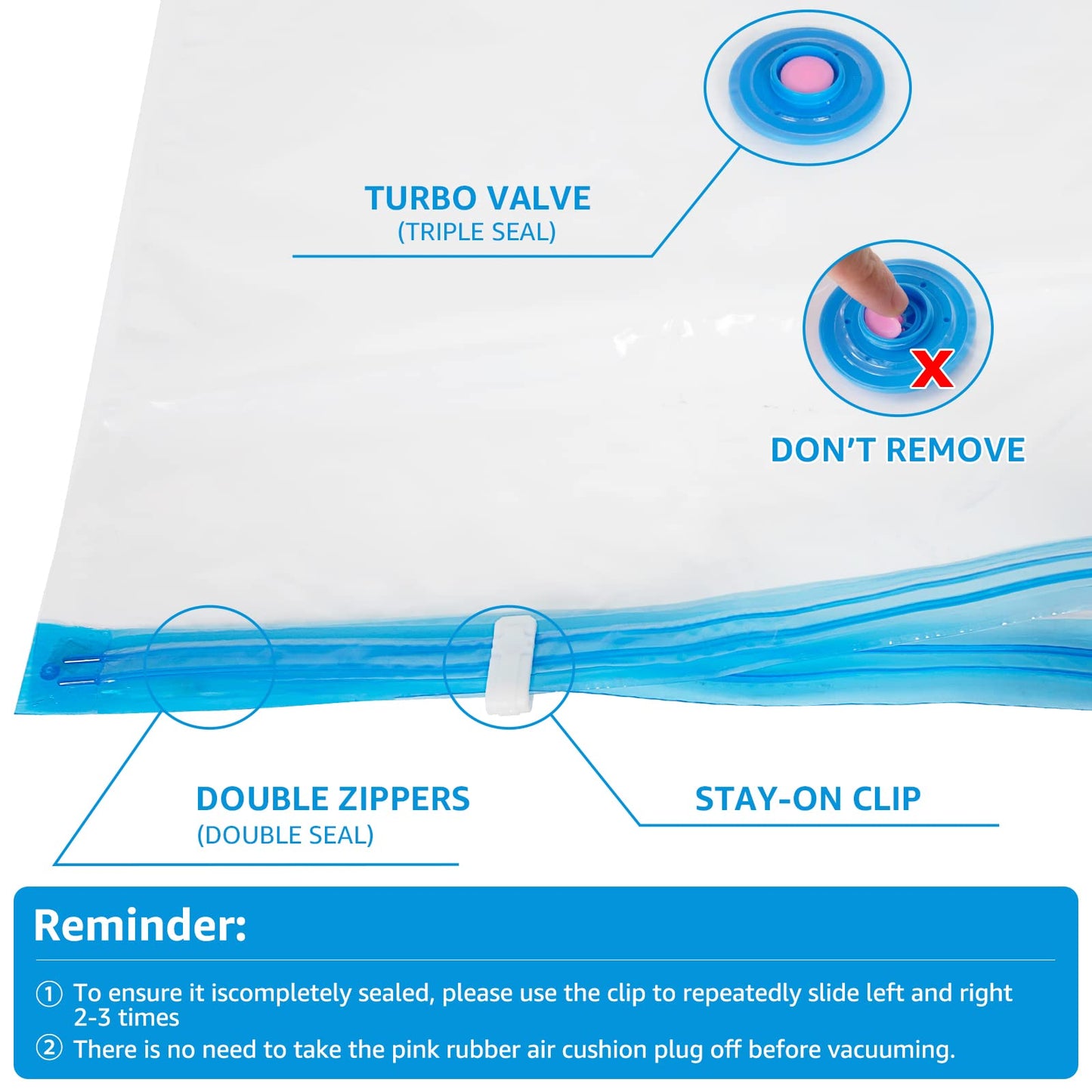BoxLegend Vakuumbeutel 6 Stück 2 Jumbo 100x80cm + 2 Groß 80x60cm + 2 Kleine 60x40cm Aufbewahrungsbeutel Reise Vakuum Wiederverwendbar Kleiderbeutel für Kleidung Bettdecken Bettwäsche Kissen