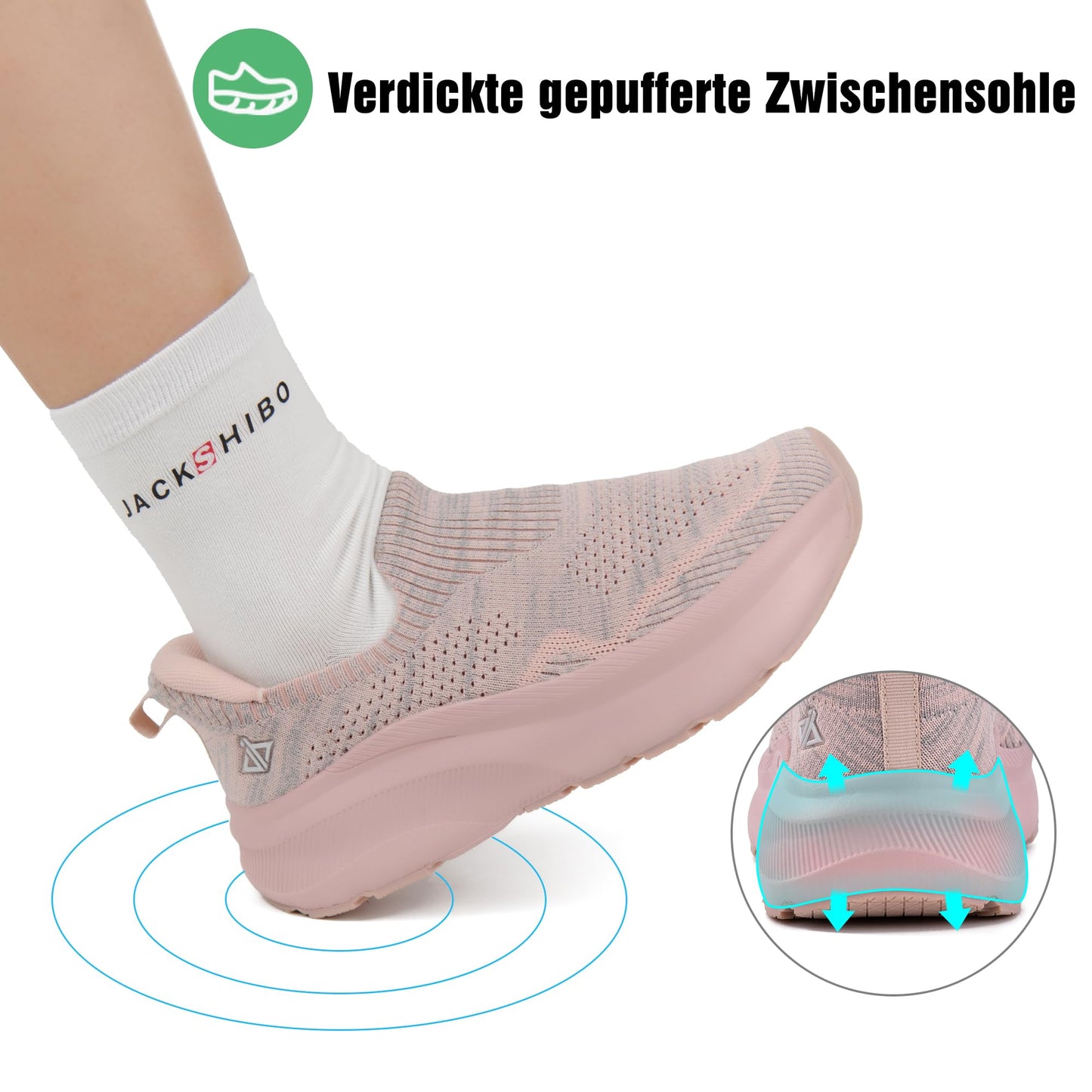 JACKSHIBO Hände frei Slip in Damen Schuhe Slip on Sneakers Fußbogenstütze Orthopädische Schuhe Memory Foam Walkingschuhe Mit Weite Zehenbox Nullabsatz Sohlen