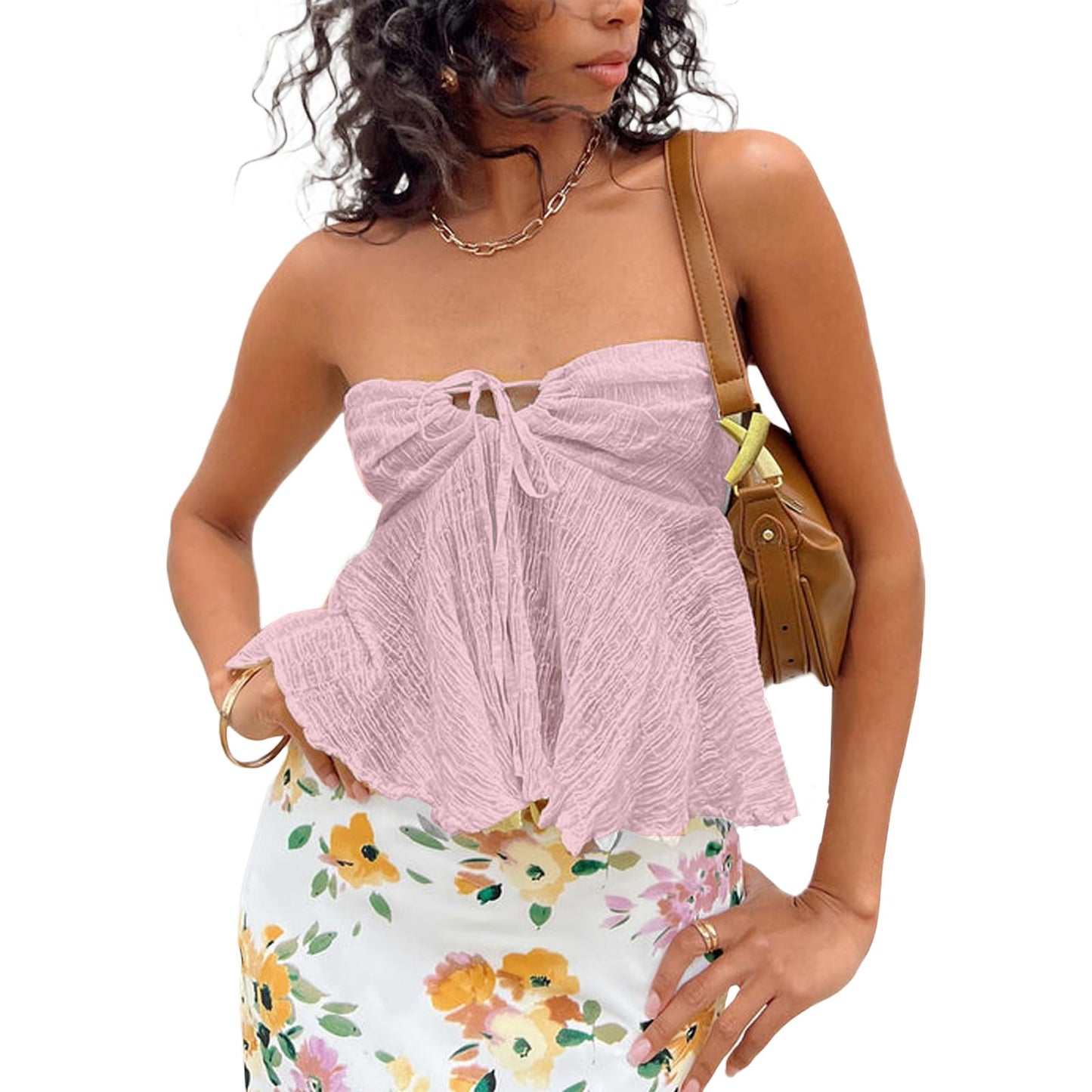 Geagodelia Damen Tube Top Sexy Bandeau Top Trägerloses Schulterfreies Oberteile Y2k Fashion Aesthetic Clothes Sommer Outfit Rückenfreies Crop Tops Streetwear