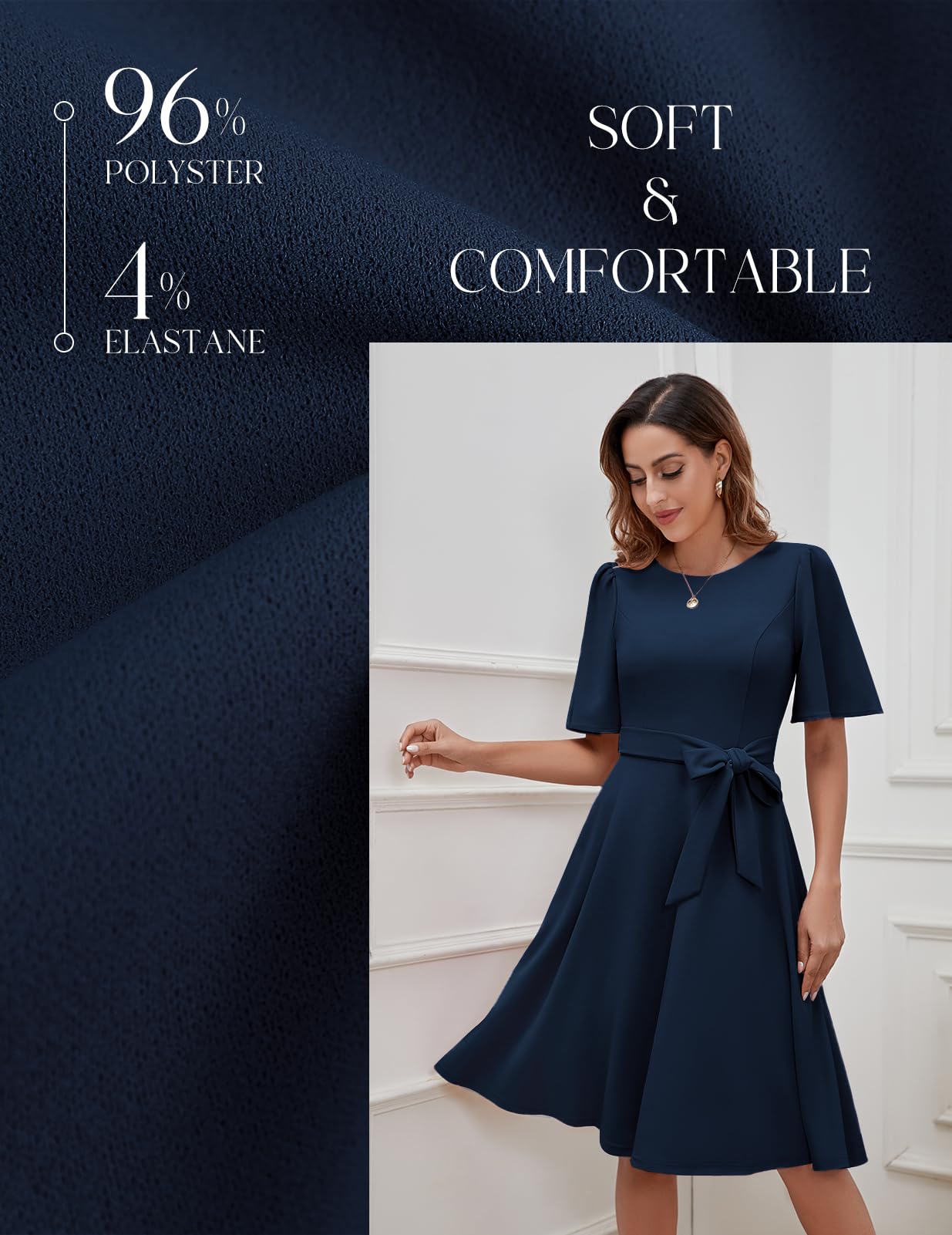 Bbonlinedress Cocktailkleid Damen Kurzarm midilang festlichs Kleid mit Gürtel Abendkleider elegant für Hochzeit Partykleider
